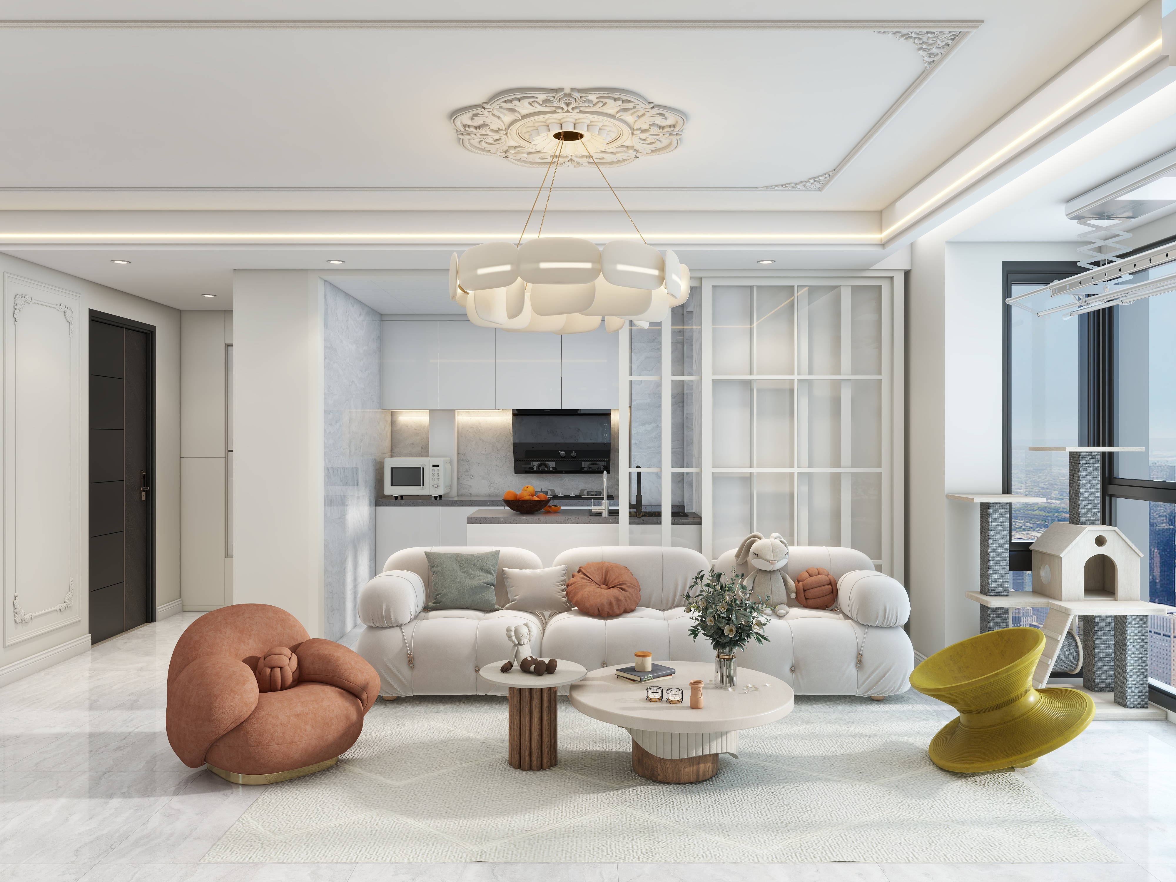 四月蚂蚁子弹飞-简美风84㎡2室装修效果图