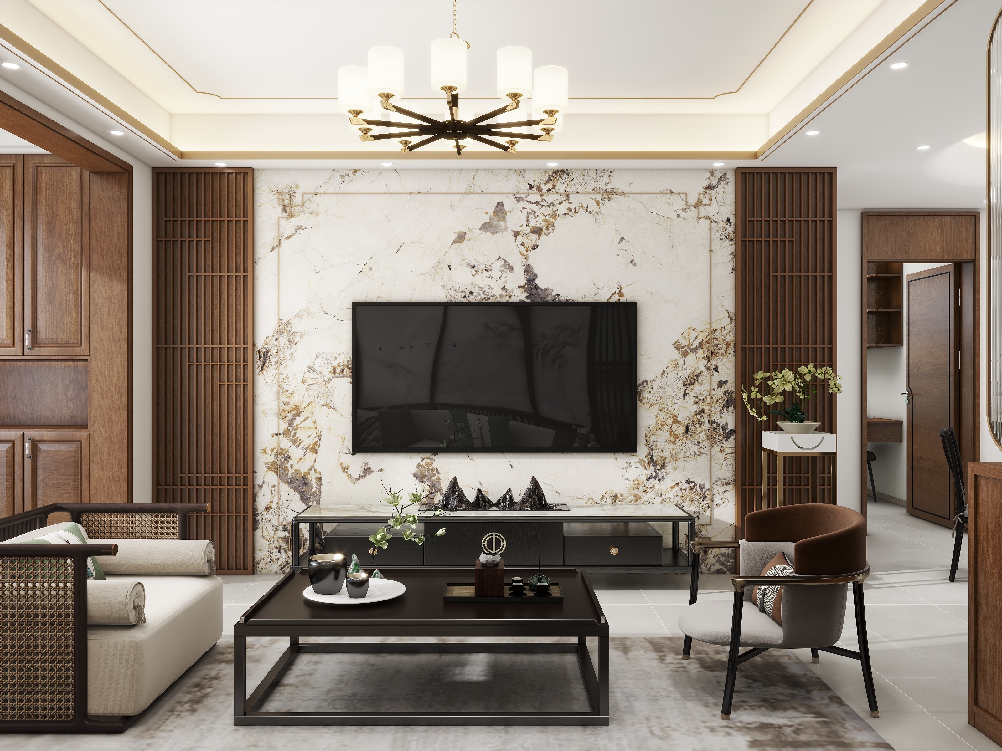 (QM丨DESIGN)-新中式风格   92m²3室  中式-装修设计方案