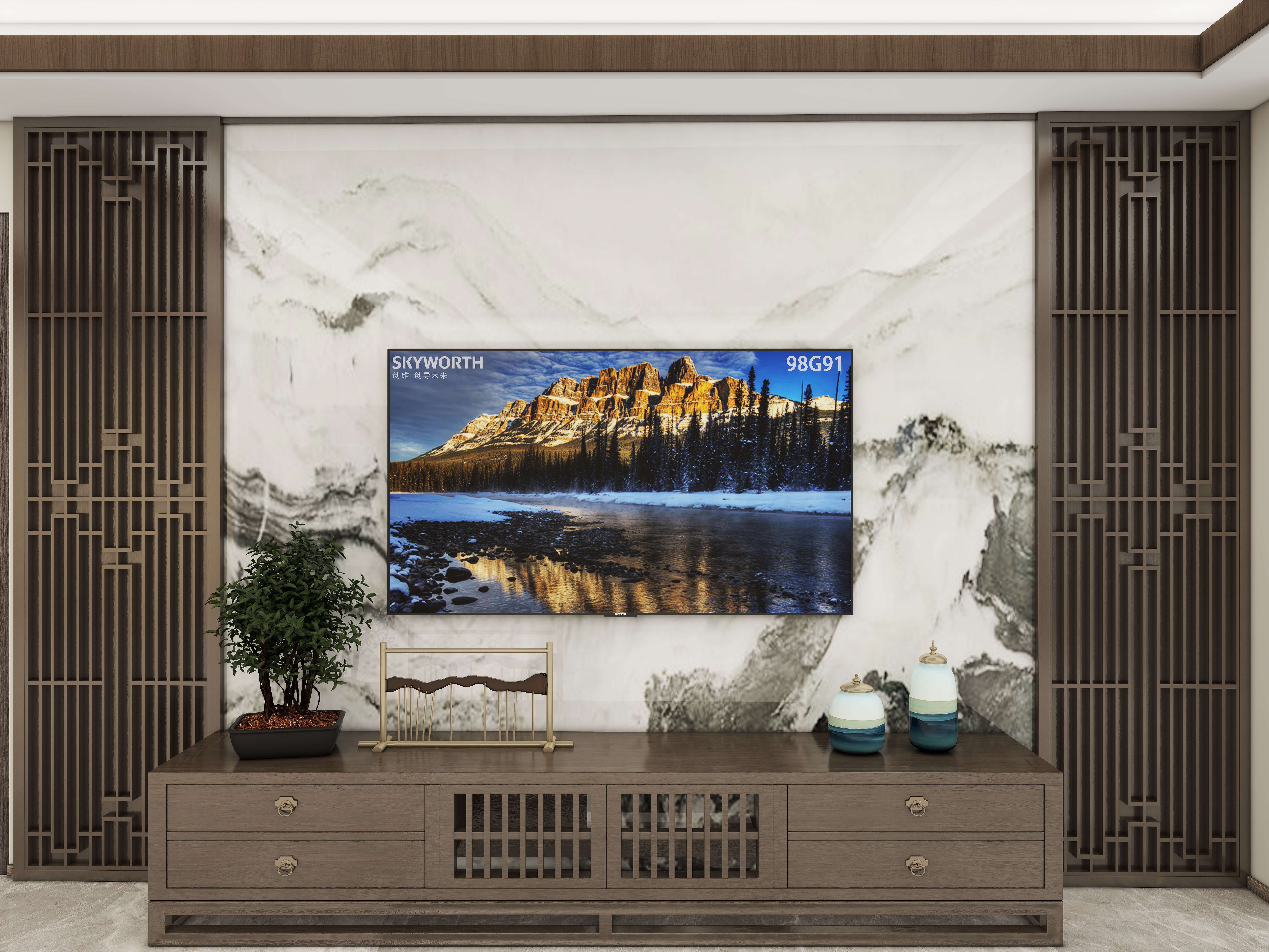 壹诺设计工作室-128㎡4室-新中式装修效果图