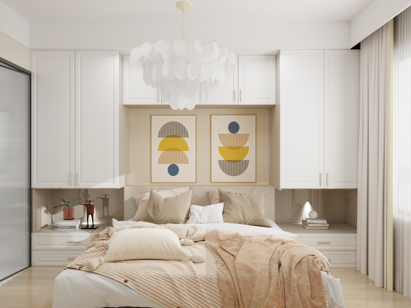 Contemporary Pink & Beige Bedroom Design