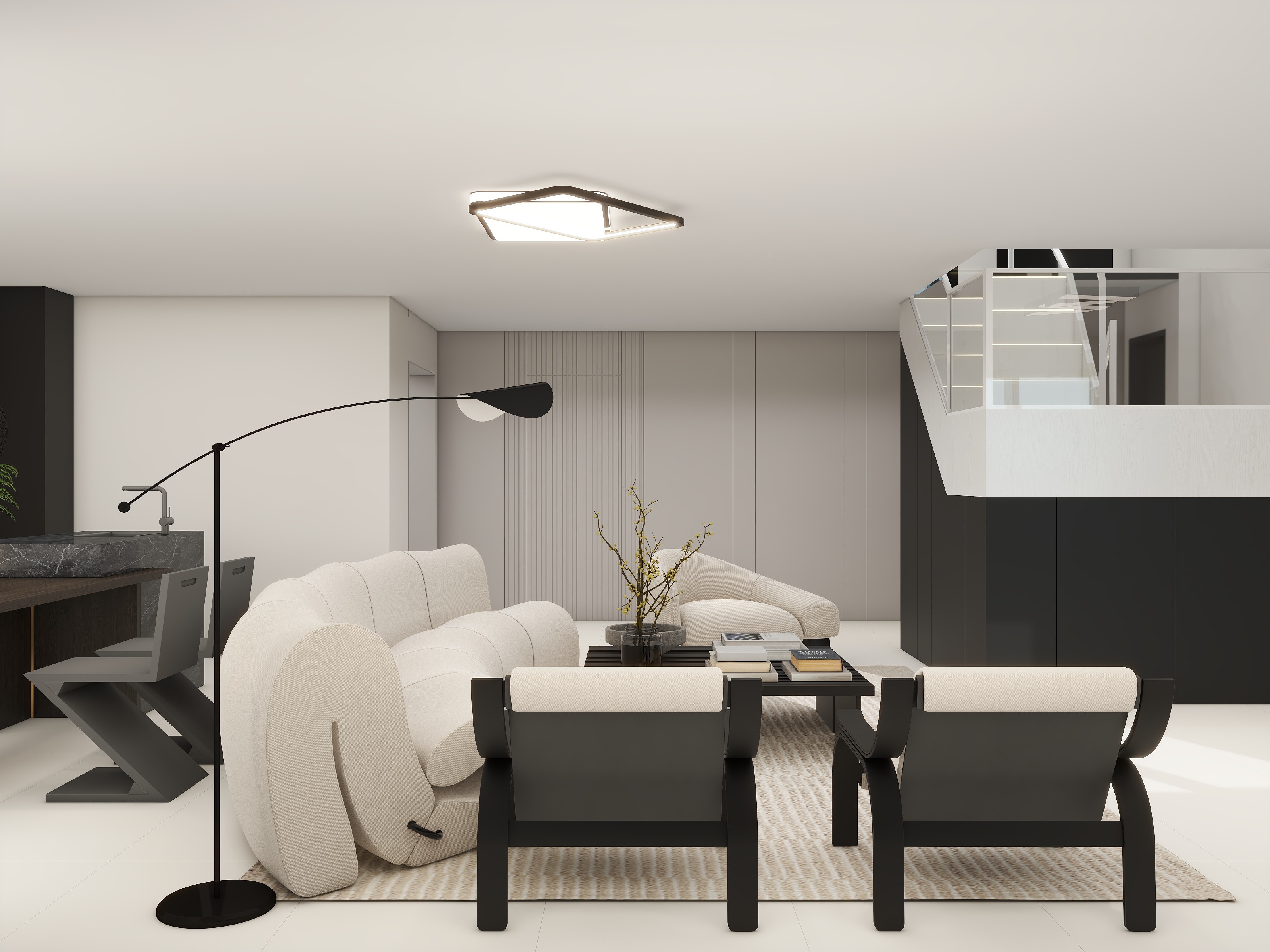 李青越-250平方极简黑白灰两层装修效果图