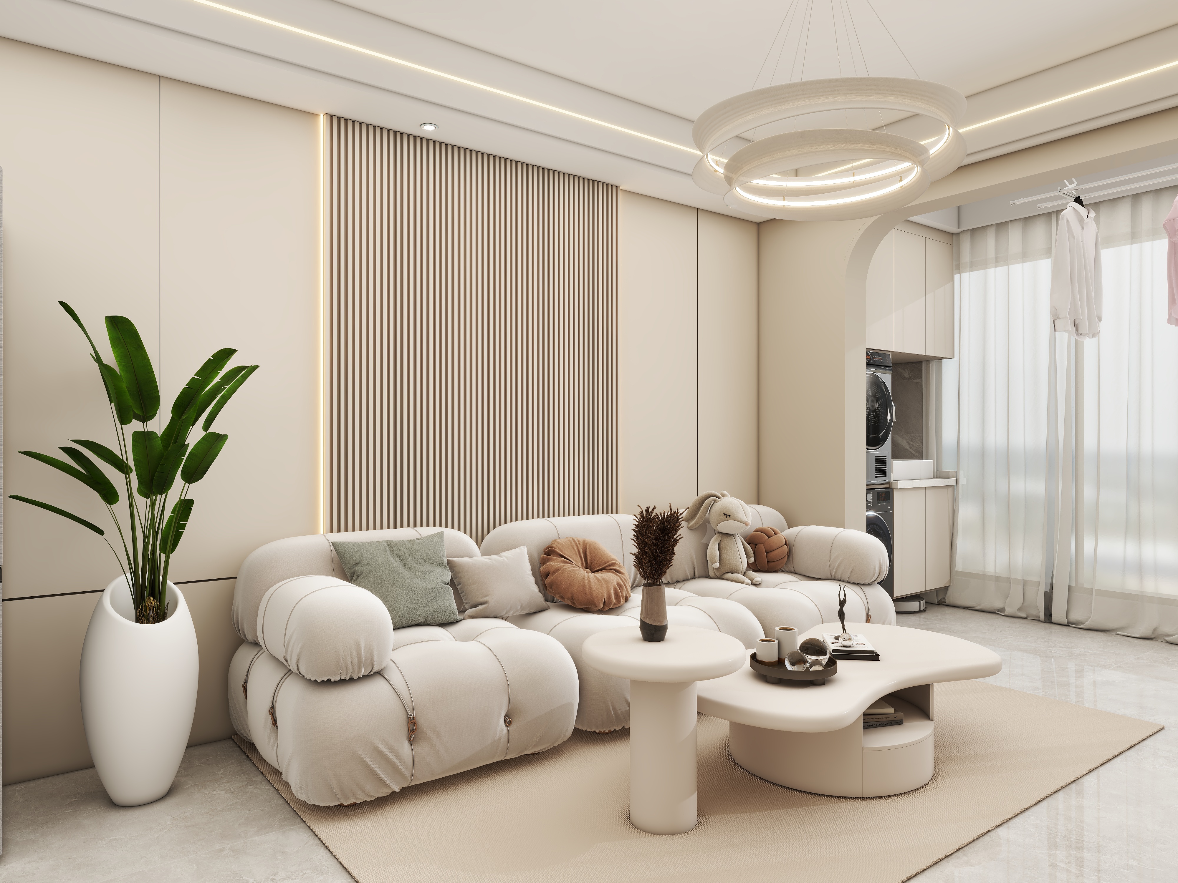 壹诺设计工作室-82㎡3室-奶油风装修效果图