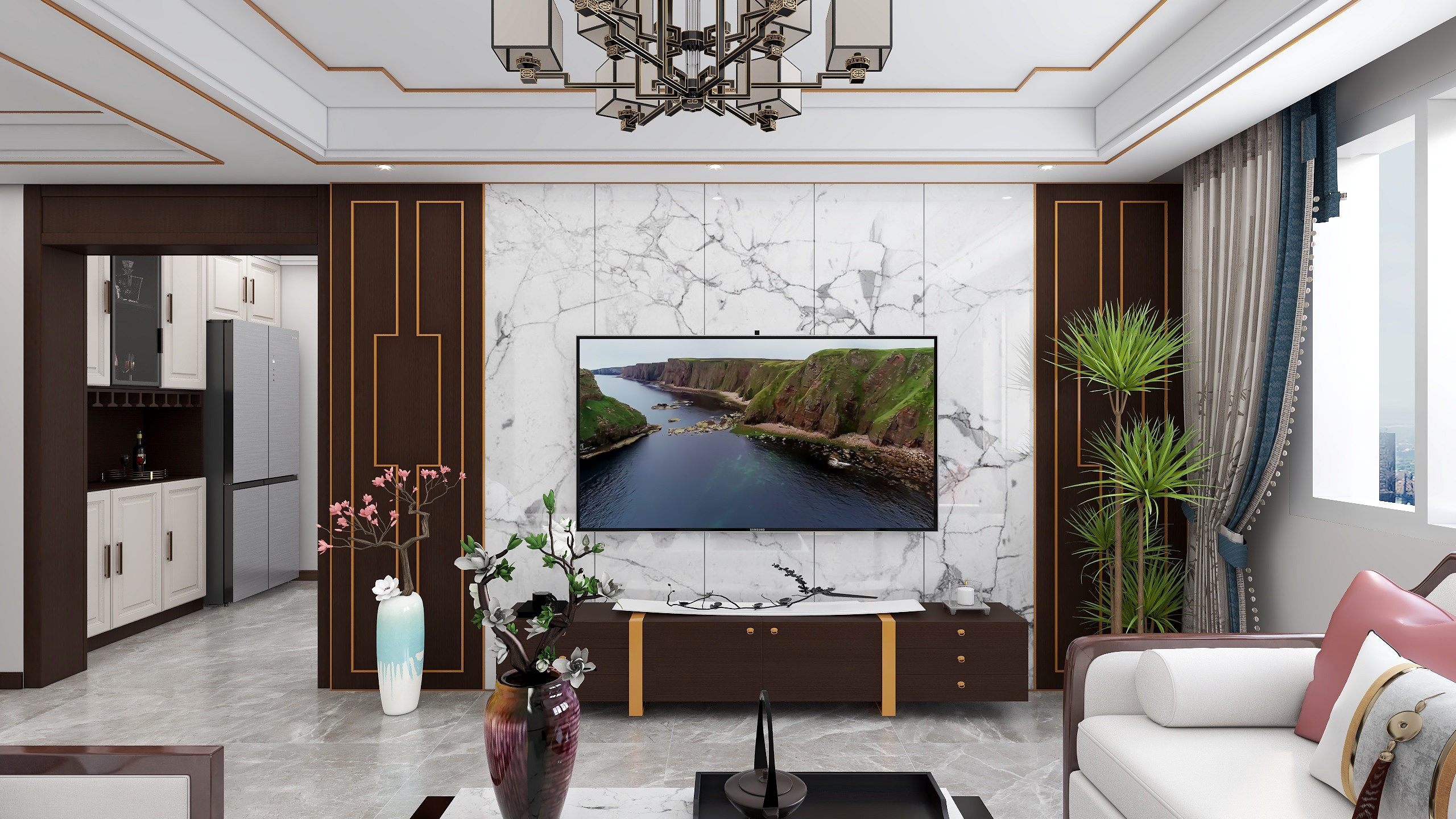 辰尚设计-万科翡翠新中3室装修效果图