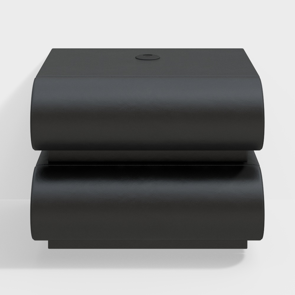 Moderner intelligenter Nachttisch aus schwarzem Leder mit kabellosem Ladegerät und Schubladen von Humply