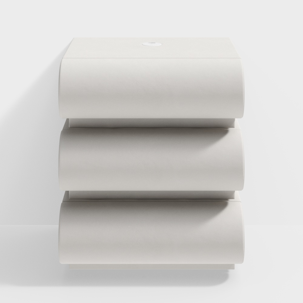 Humply Moderner Nachttisch aus weißem Leder mit kabellosem Ladegerät und Schubladen