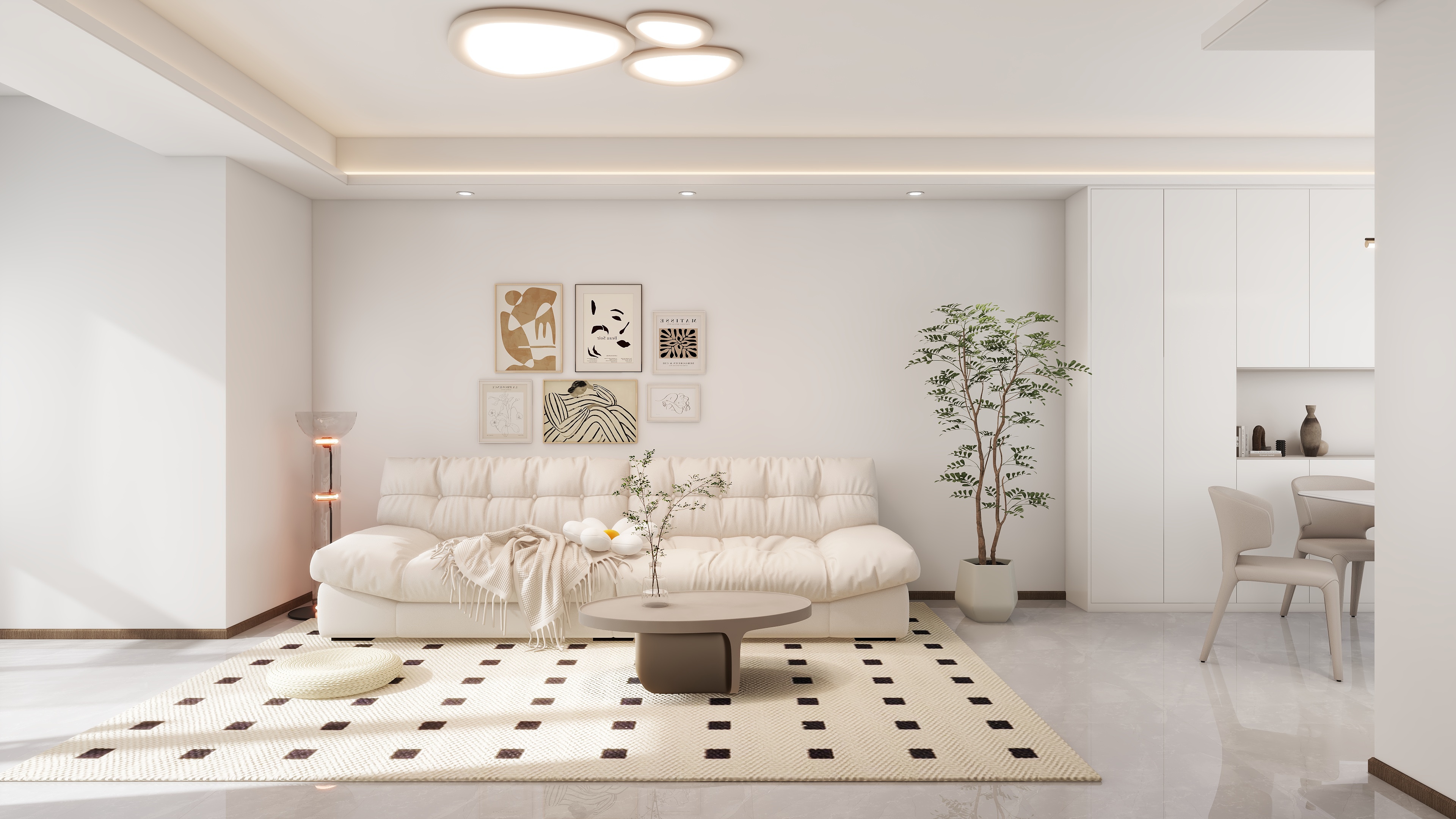 沐光|知行视觉设计工作室-阿东-云境  -奶油风  98平3室装修效果图