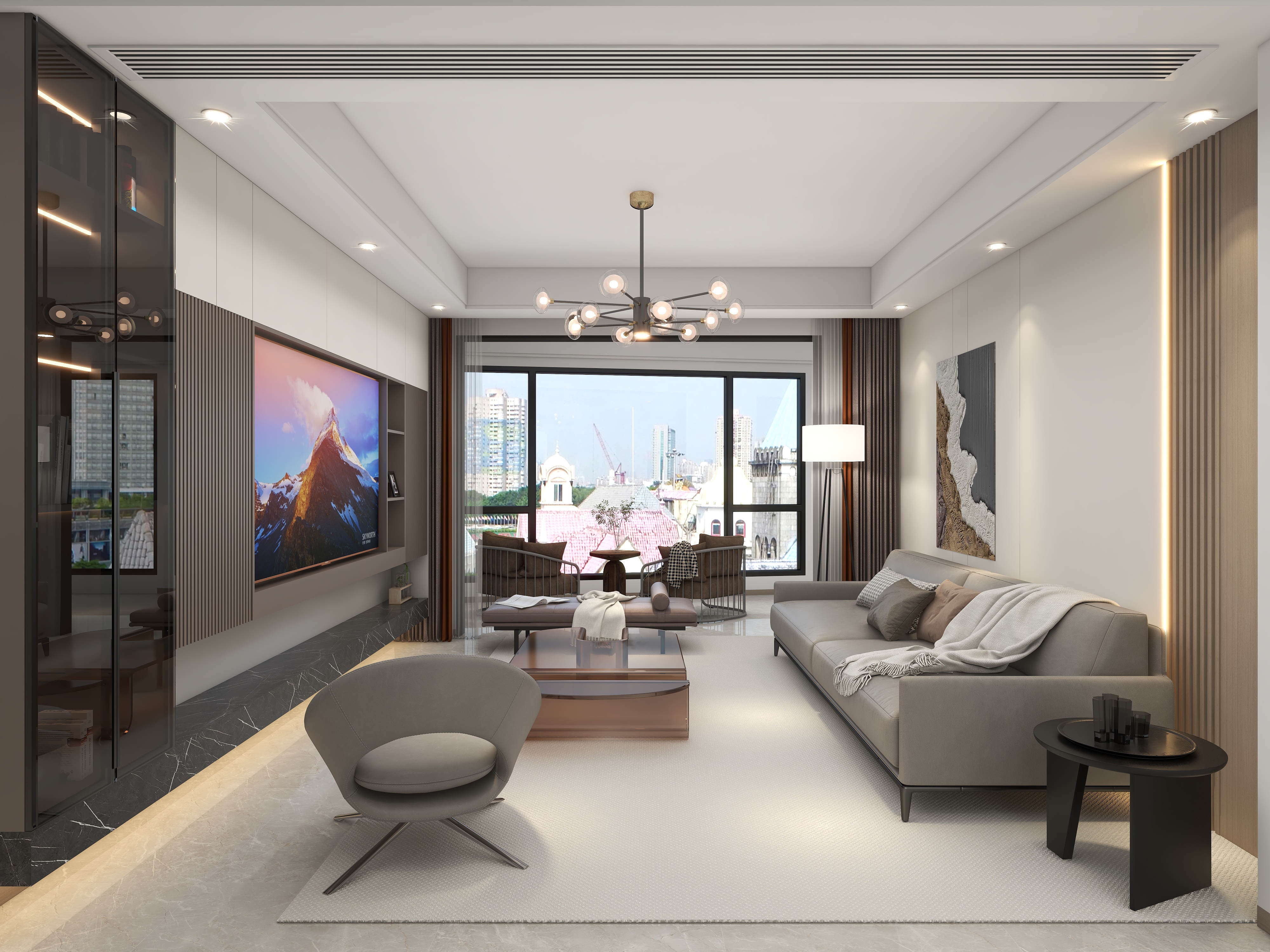 吴爽-阿拉善现代黑白灰风格设计装修效果图