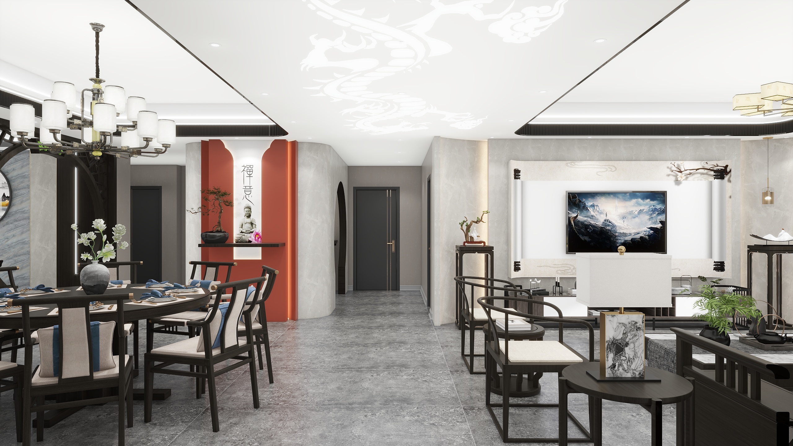 创远广告装饰工程有限公司-楚天都市·御湖—品新中式228㎡5室新港新中式配色-装修设计方案