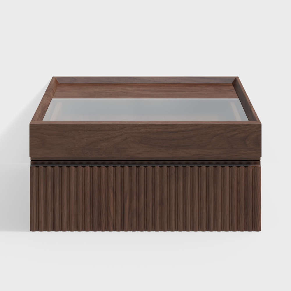 Modern Floating Walnut Nightstand with Glass Top & Jewelry Storage Bedside Table