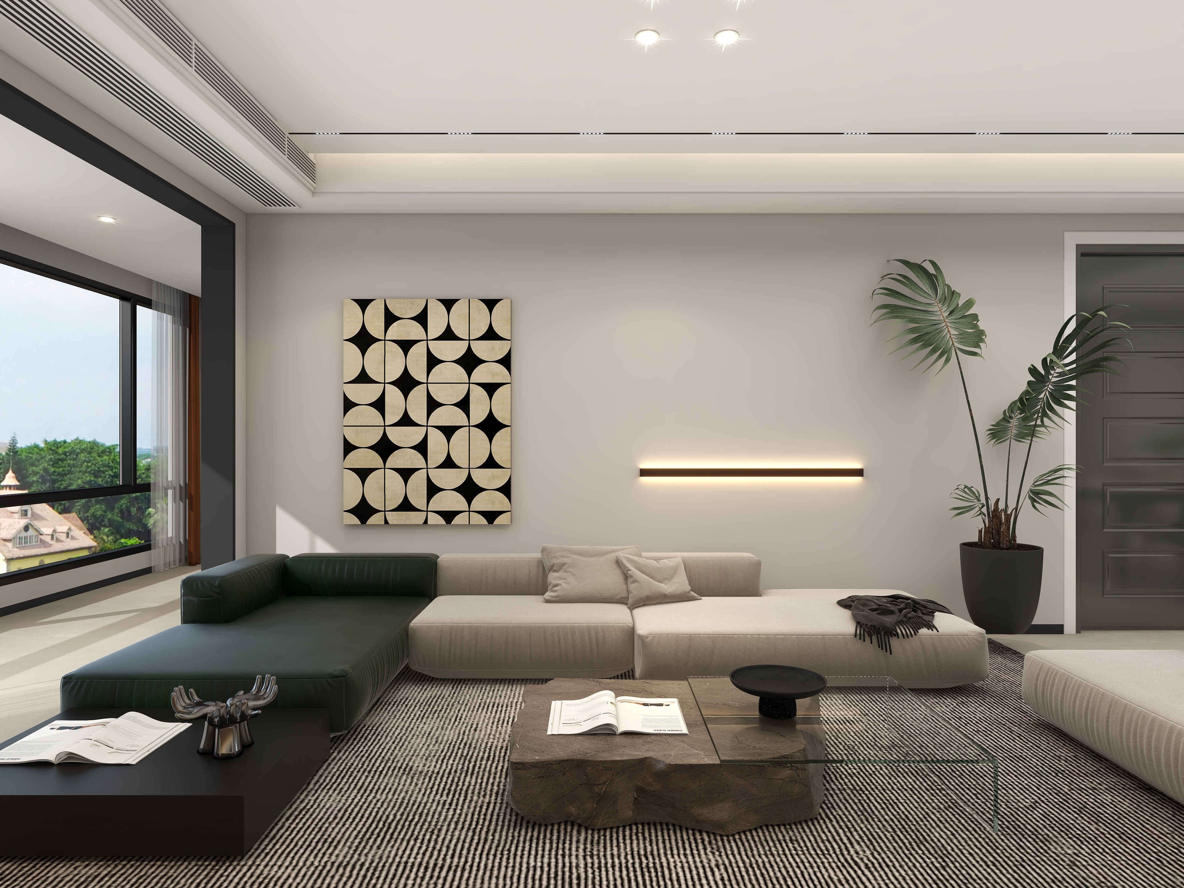 吴爽-常州无主灯黑白灰简约风格三室设计装修效果图