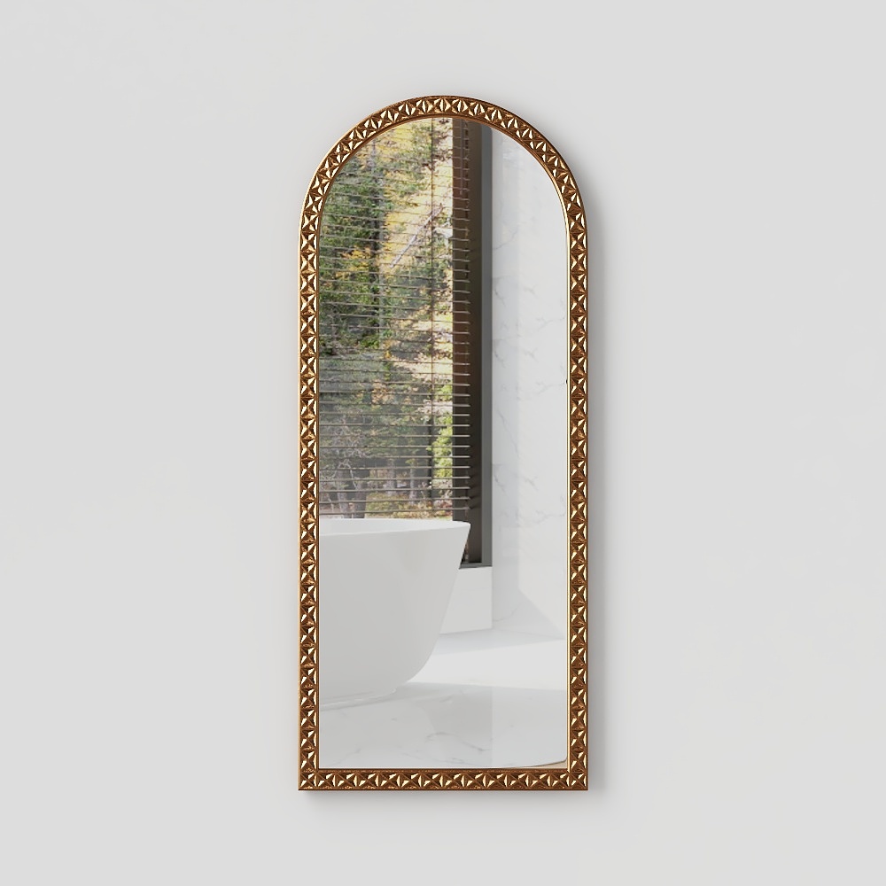 Espejo de pared completo de madera tallada natural con arco largo de 1200 mm para decoración de sala de estar