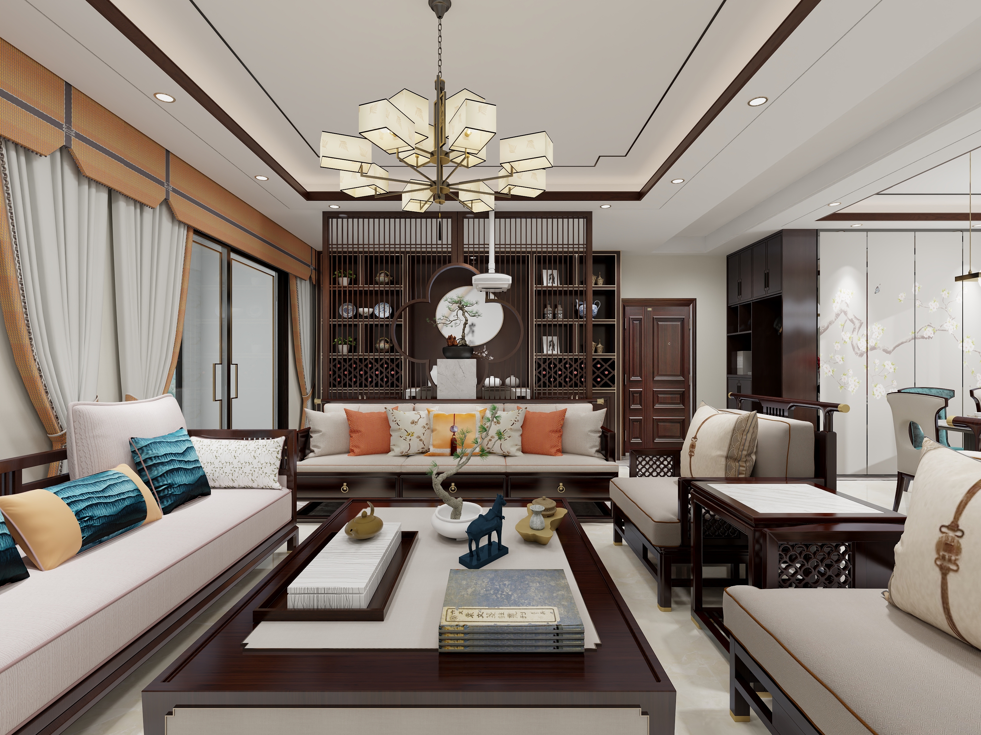 企业号4JtHG-新中式客厅平层天润府-装修设计方案