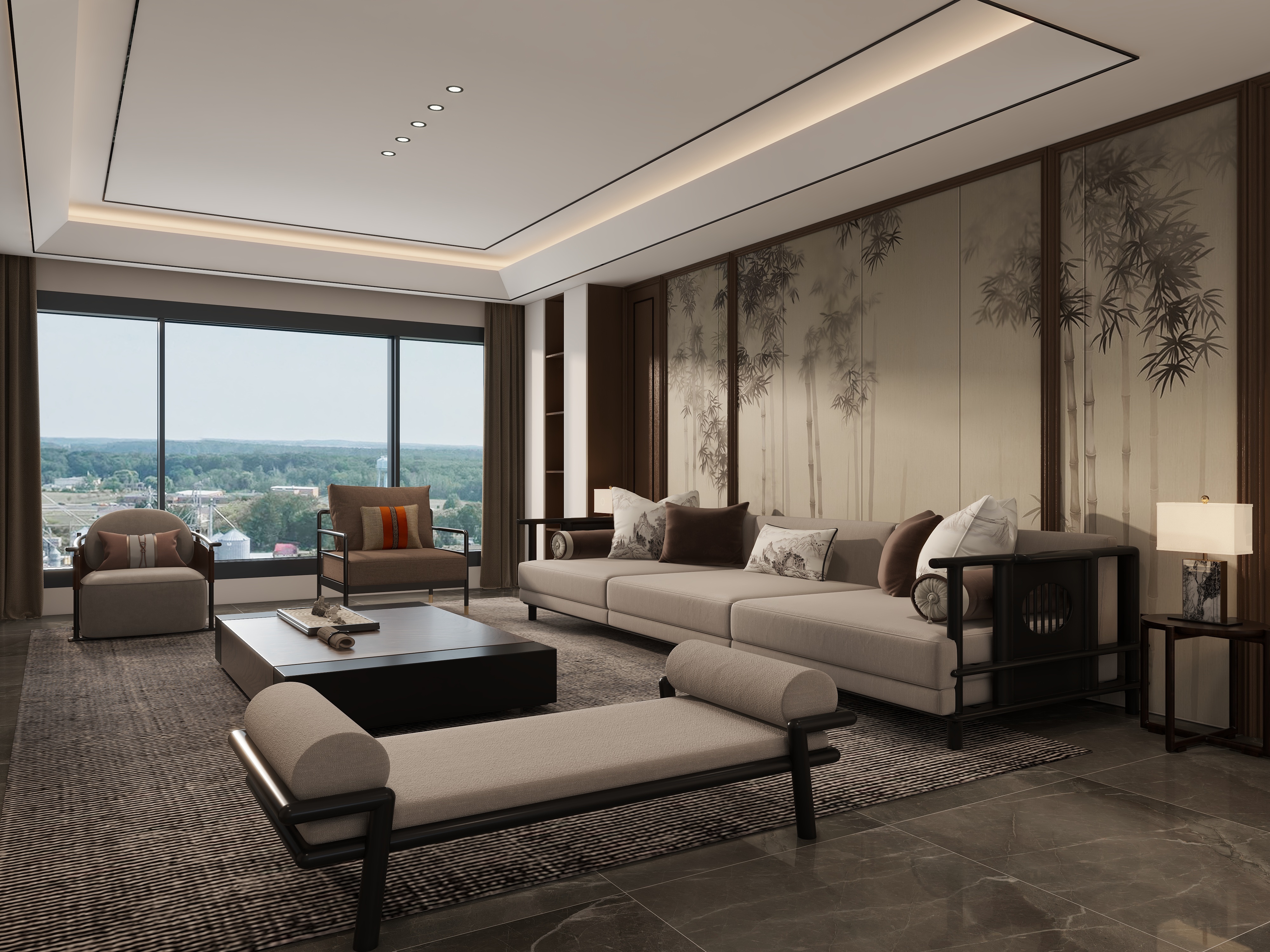 雾见山-新中式客餐厅-装修设计方案