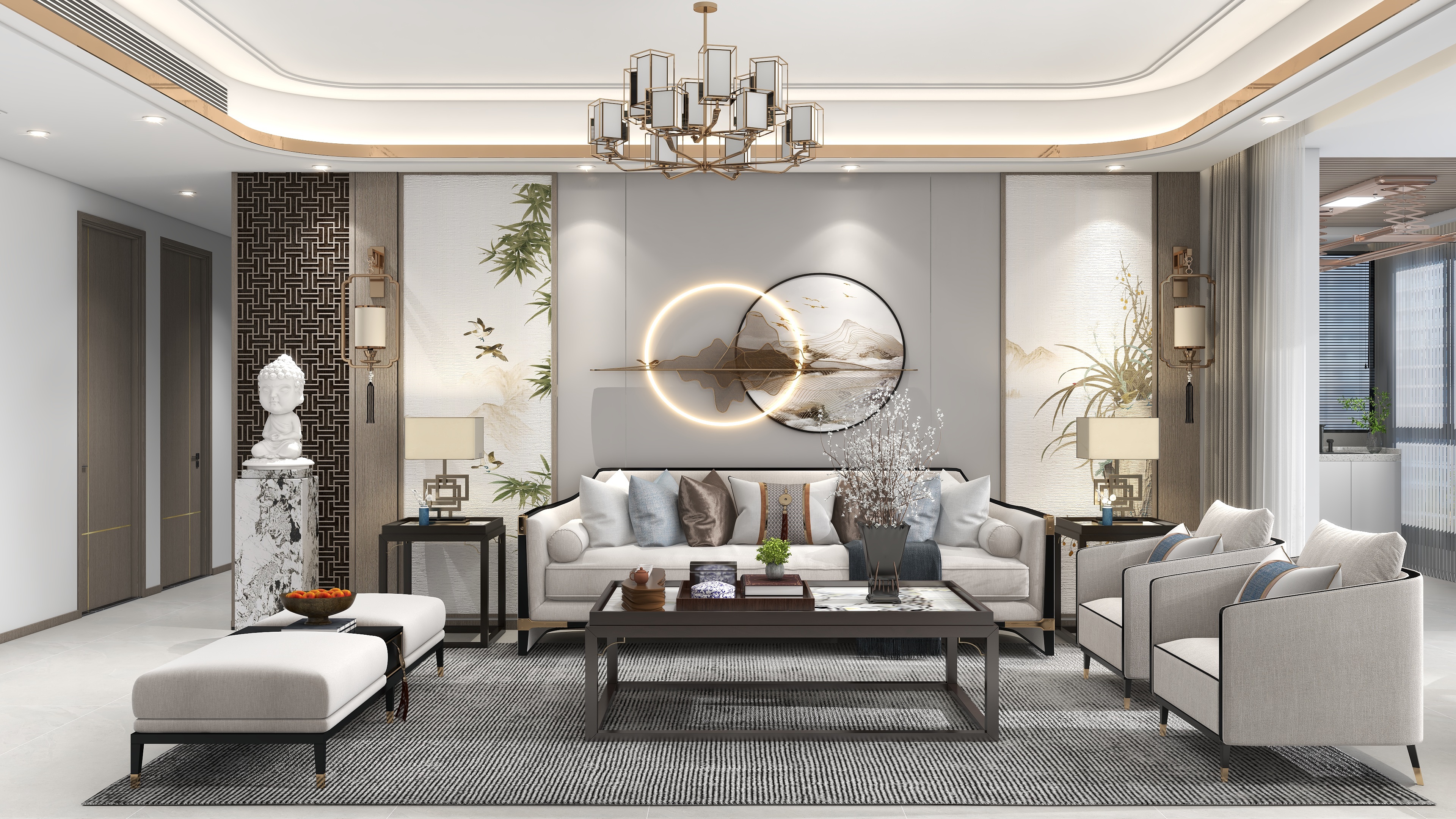 北宸空間設計-新中式198㎡4室装修效果图