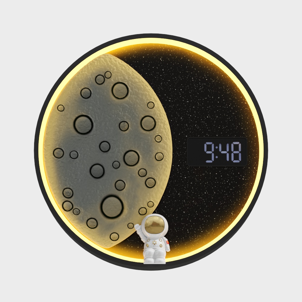 19.7" LED Digital Round Moon Astronaut Wall Clock Spaceman Decor Art USB Charging