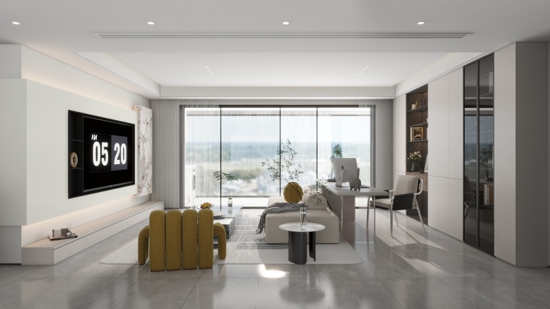 Modern Luxurious Living Room with Yellow Accents