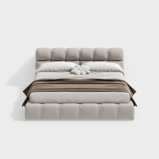 Contemporary Beige Butter Bed 3D Model for Stylish Bedrooms