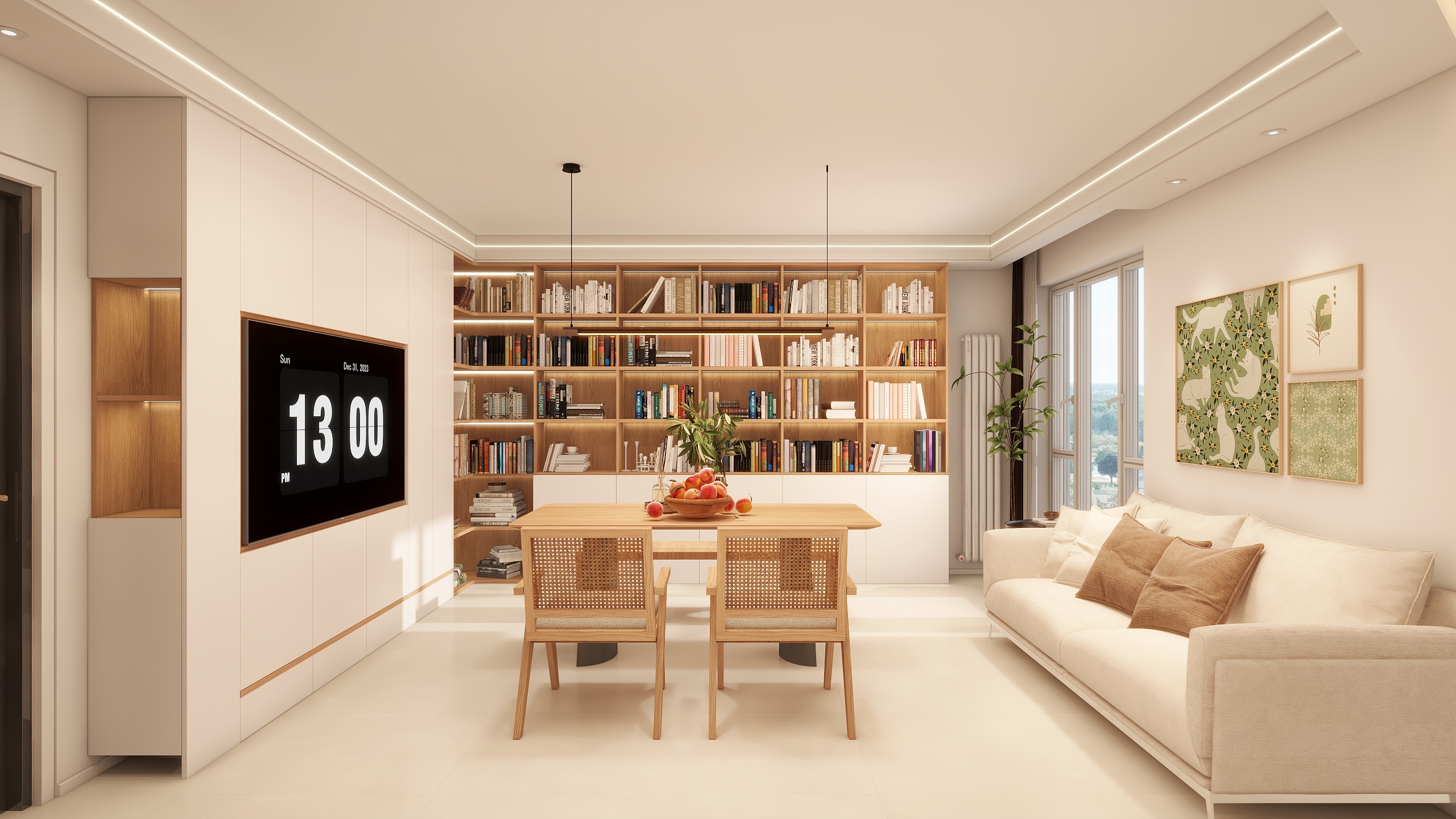 梵懋全景-现代简约93㎡3室装修效果图