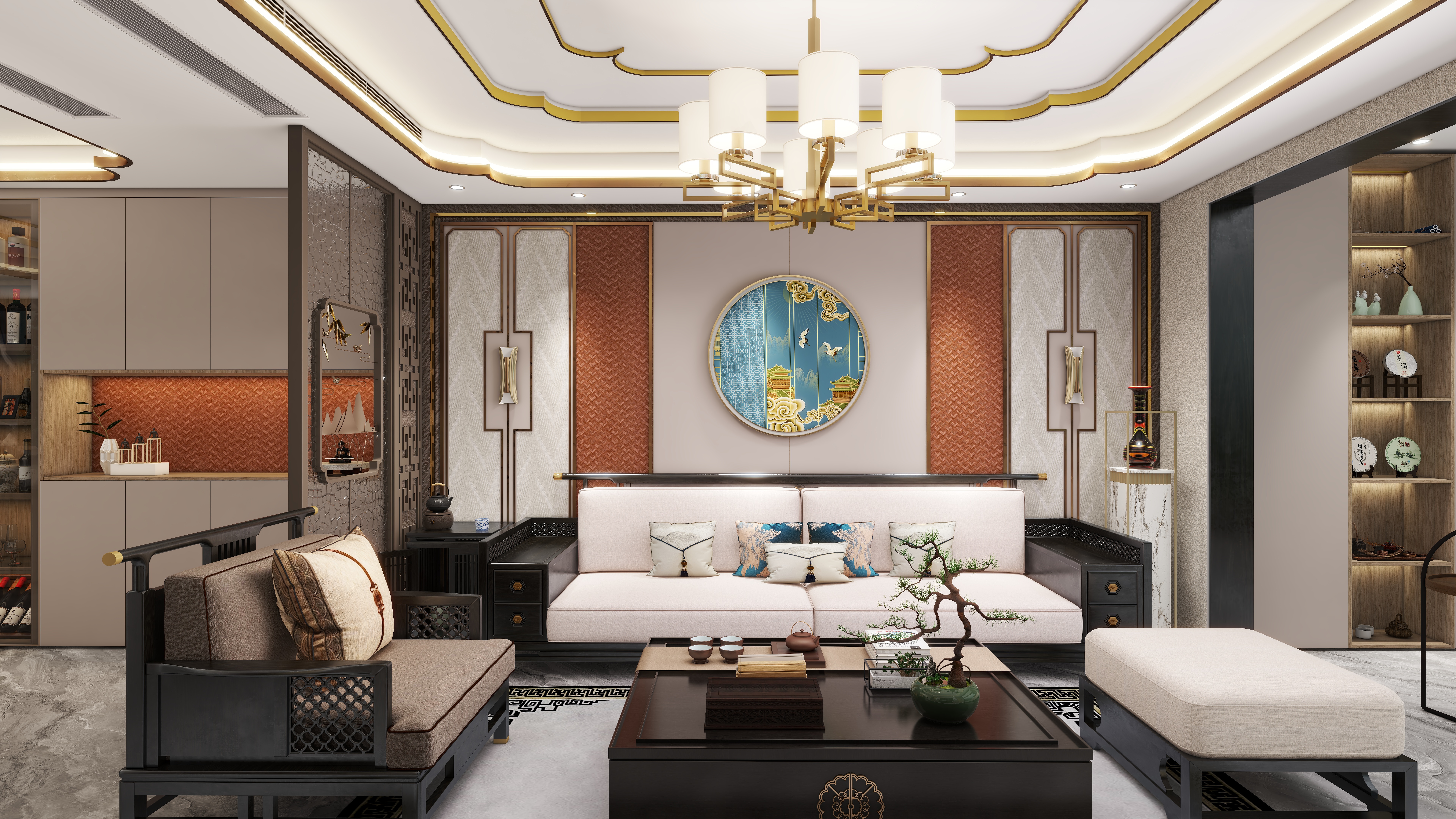 雨路Luis-127平方新中式三房-浮光跃金-装修设计方案