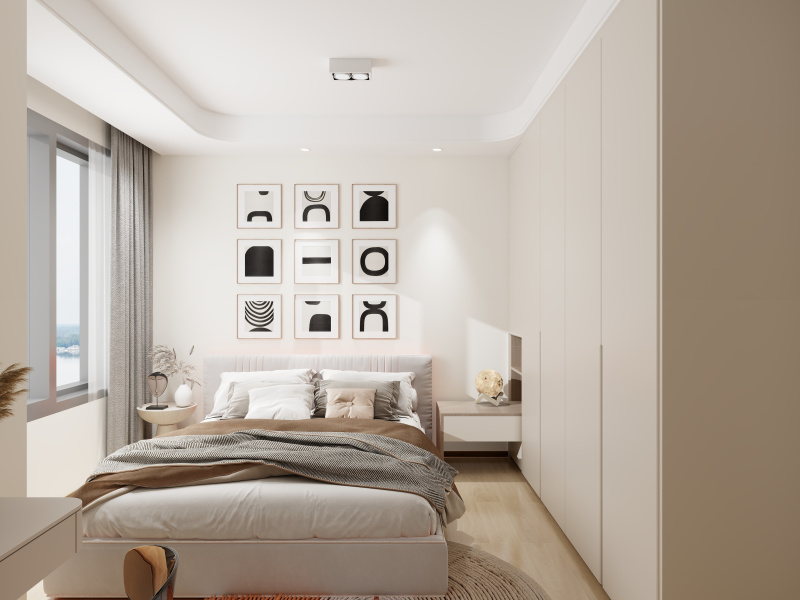 Modern Minimalist Bedroom with Creamy Whites