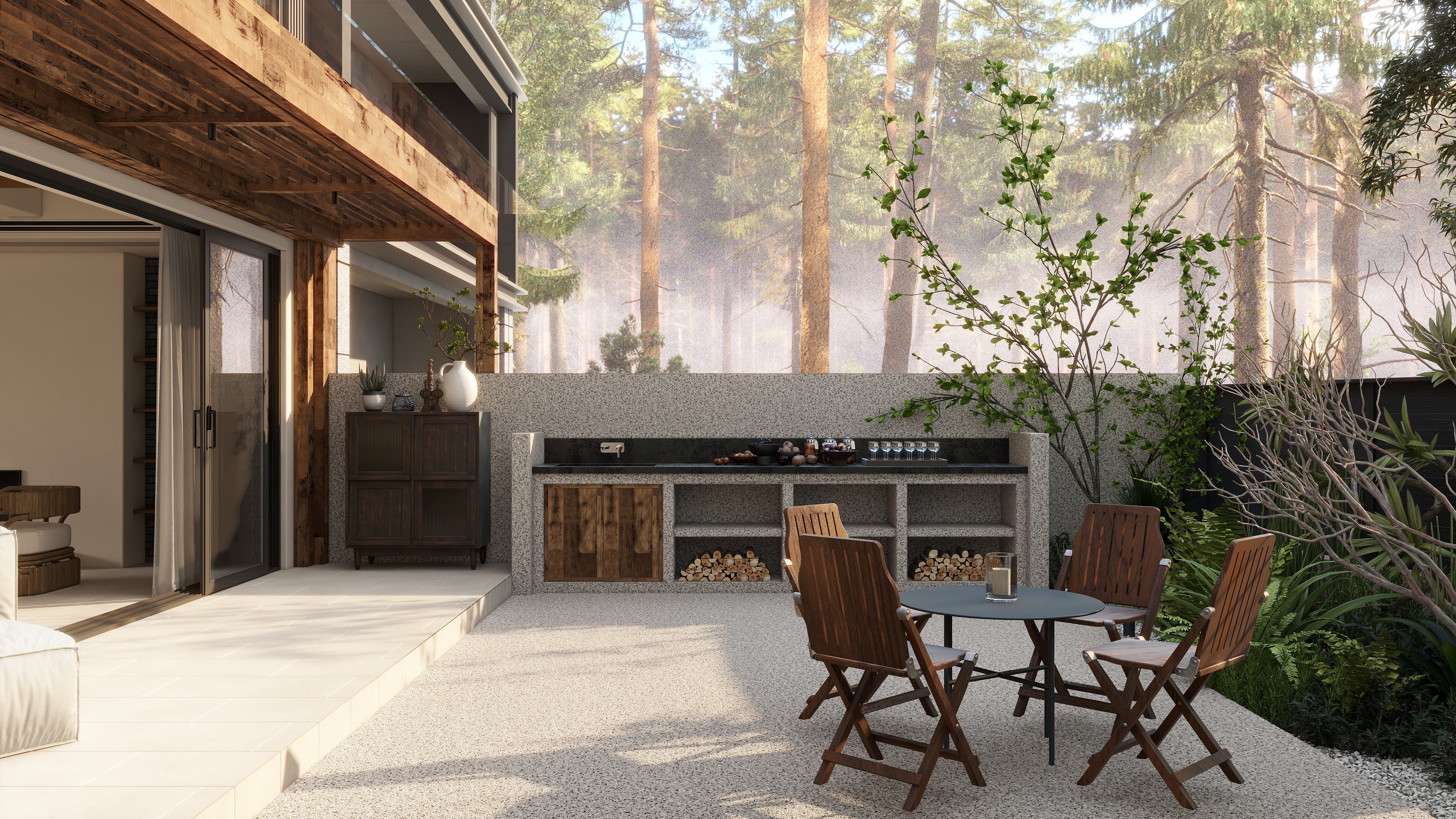 熬暖酱-重庆绿城春熙云庐自然主义私宅一层后院装修效果图第4张