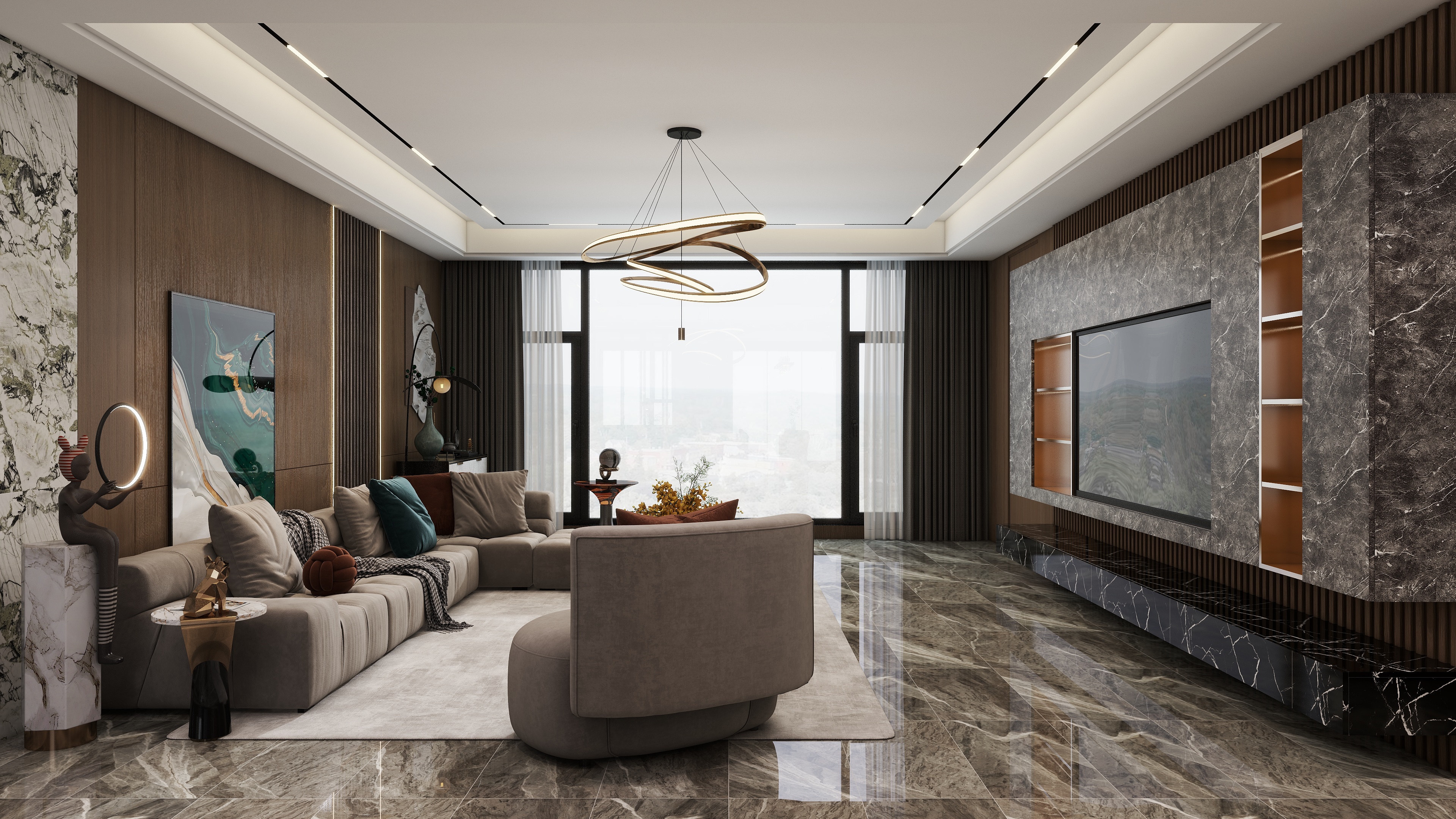 庄育霖-水岸华庭135平轻奢3室装修效果图