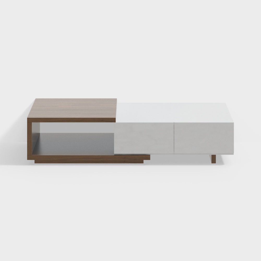 Quoint 1750mm Modern White & Walnut Coffee Table Retracted & Extendable with 2-Drawer
