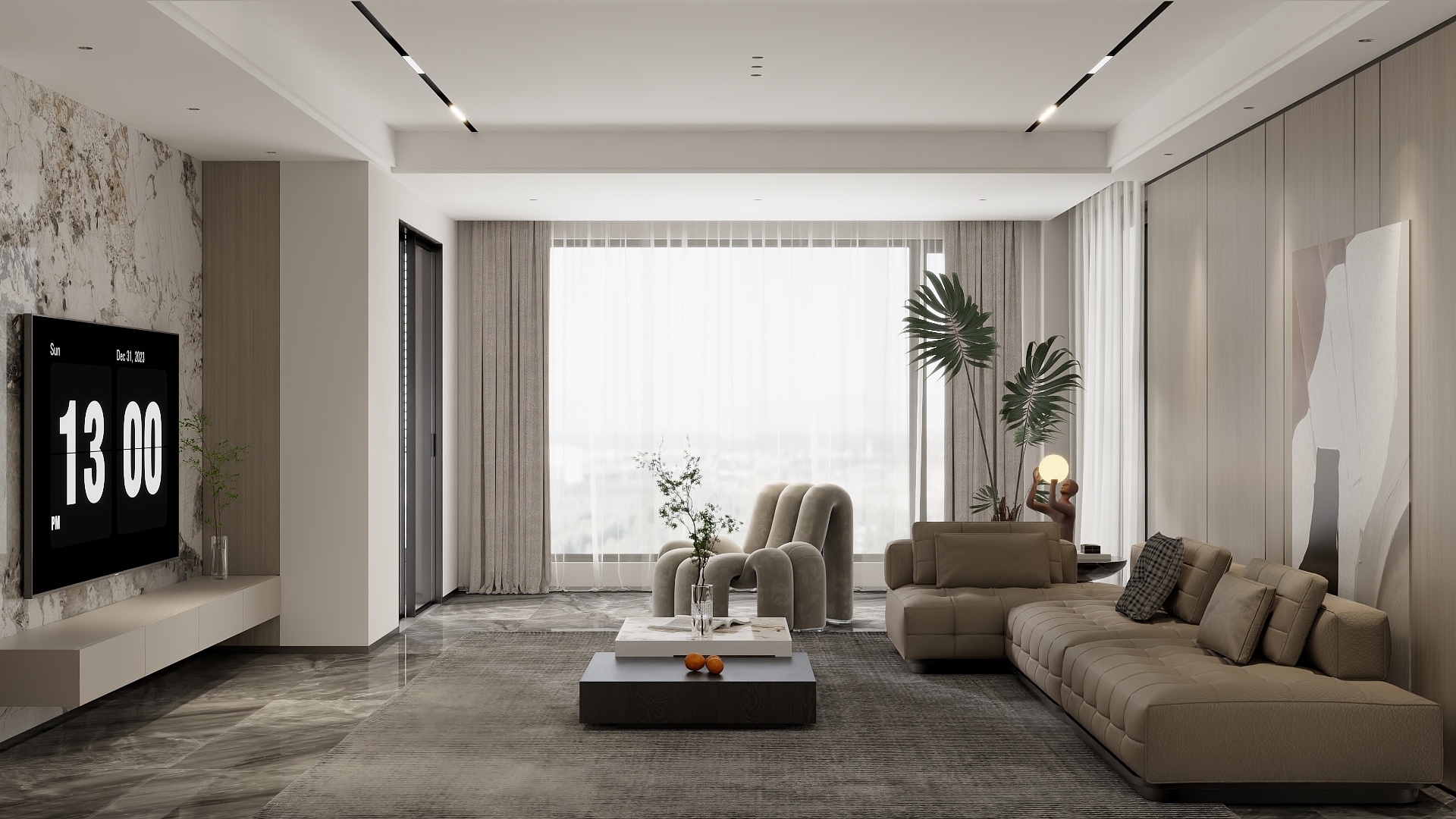 吴爽-现代黑白灰大平层设计装修效果图