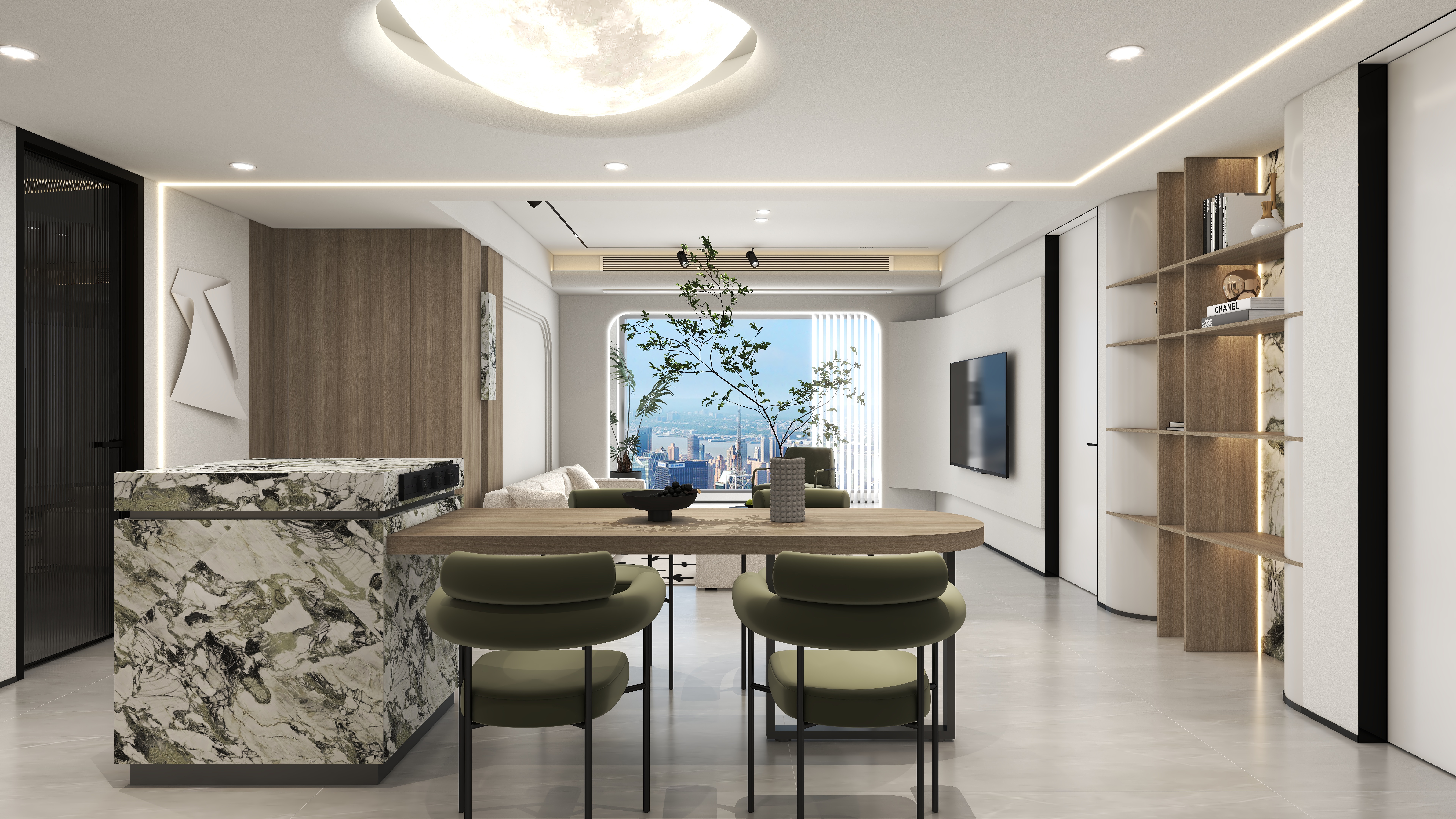 K-HX-现代奶油风客厅、餐厅-装修设计方案