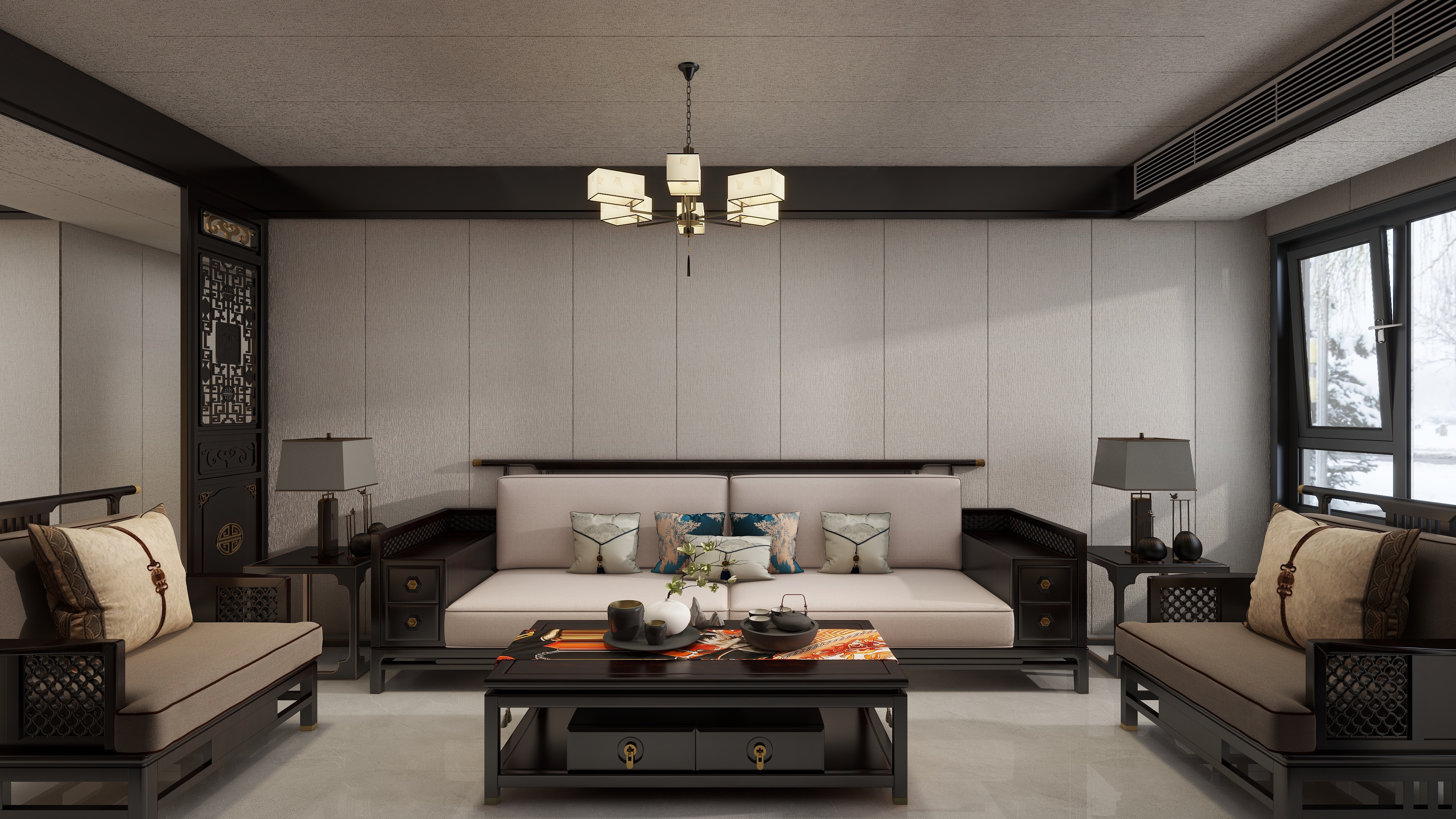 星空设计500一套-新中式110㎡3室装修效果图