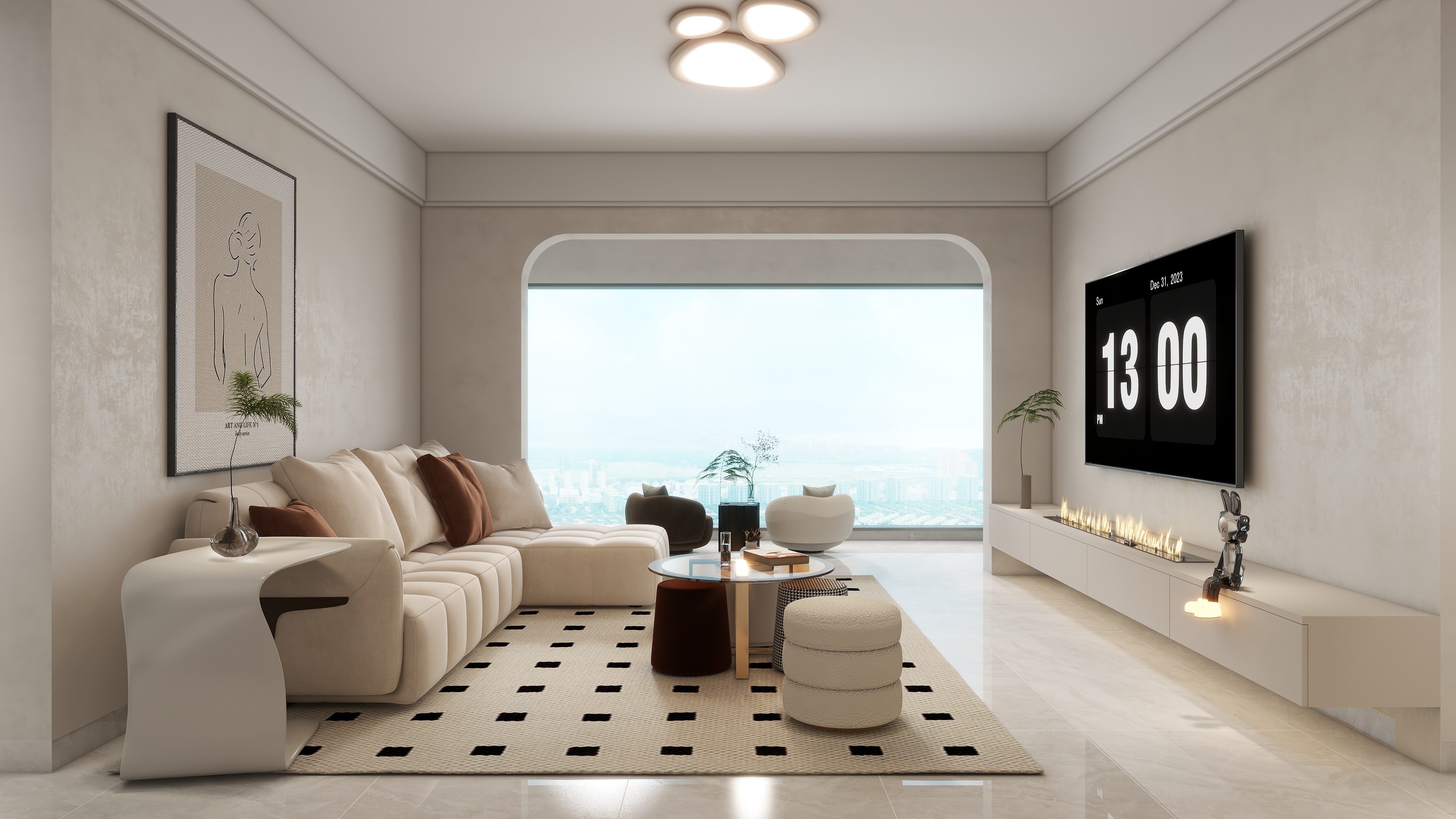 星空设计500一套-奶油145㎡5室装修效果图