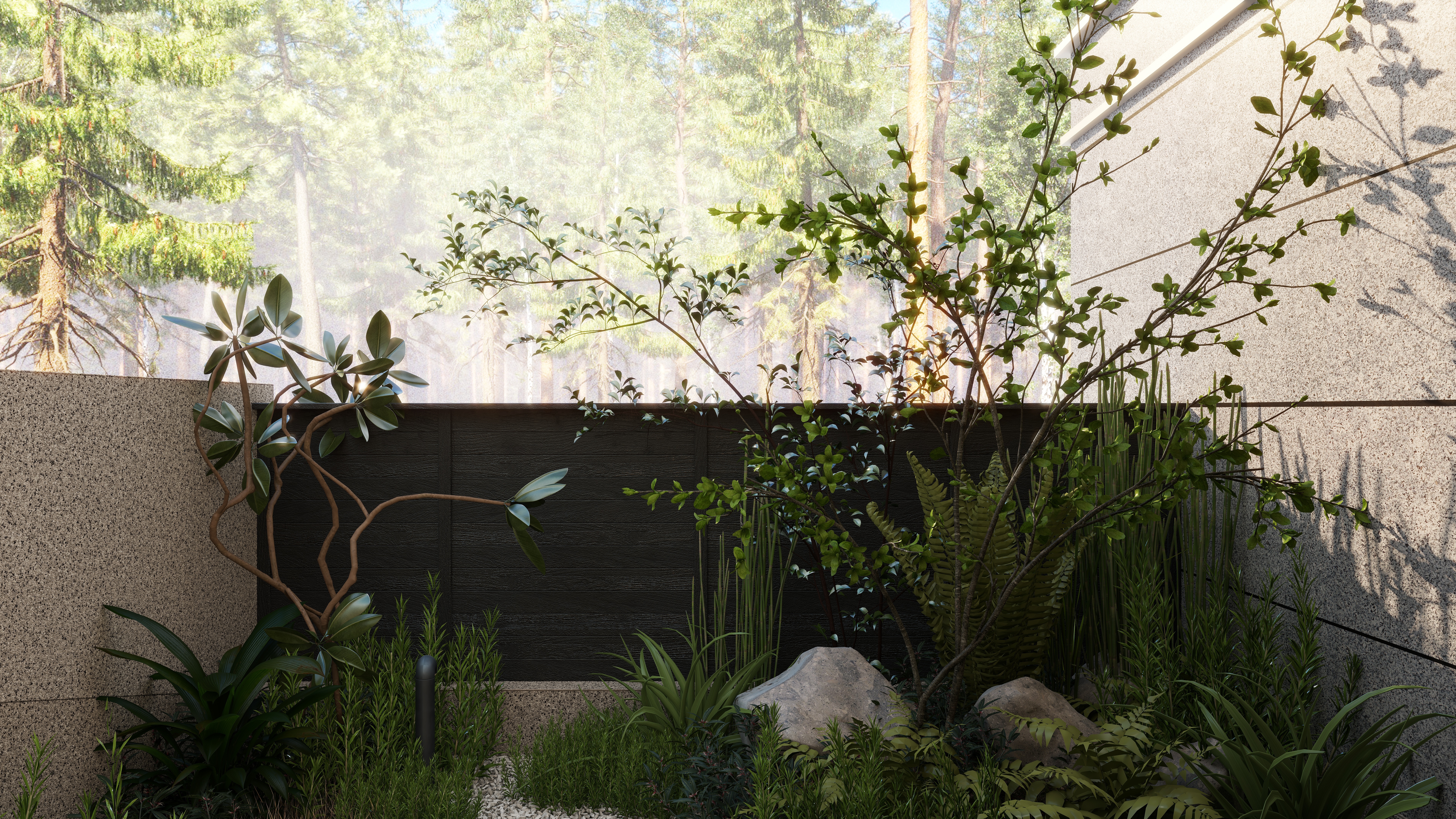 熬暖酱-重庆绿城春熙云庐自然主义私宅一层前院装修效果图第1张