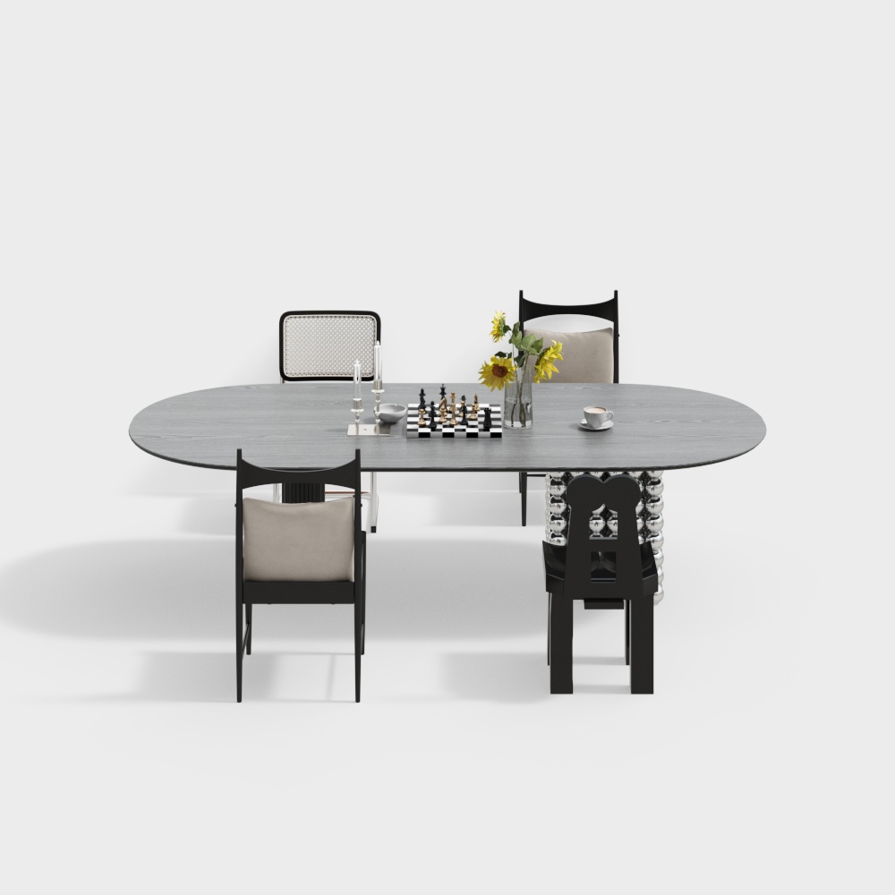 中古餐桌椅组合3D模型