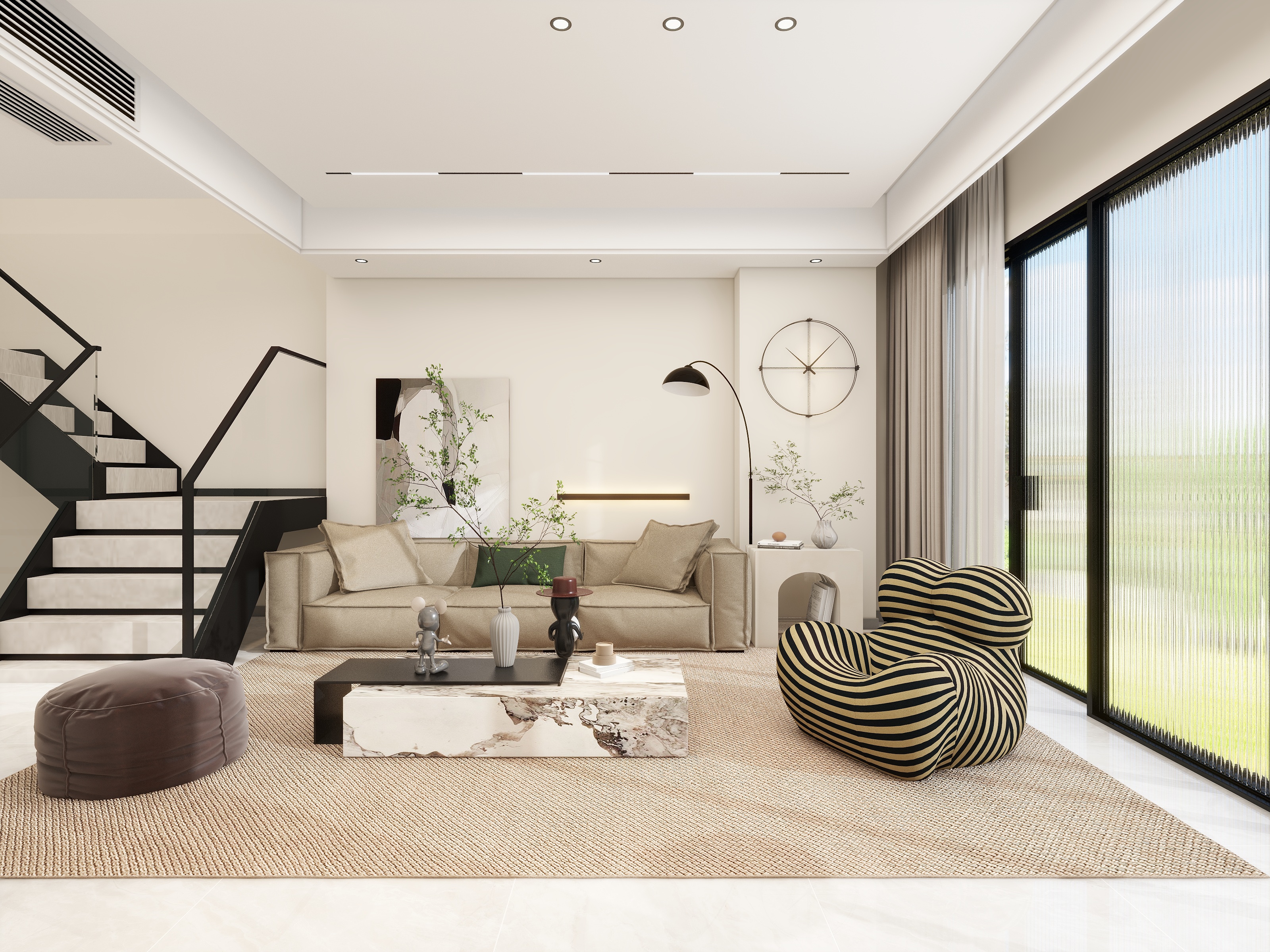 李青越-159方现代风格复式装修效果图