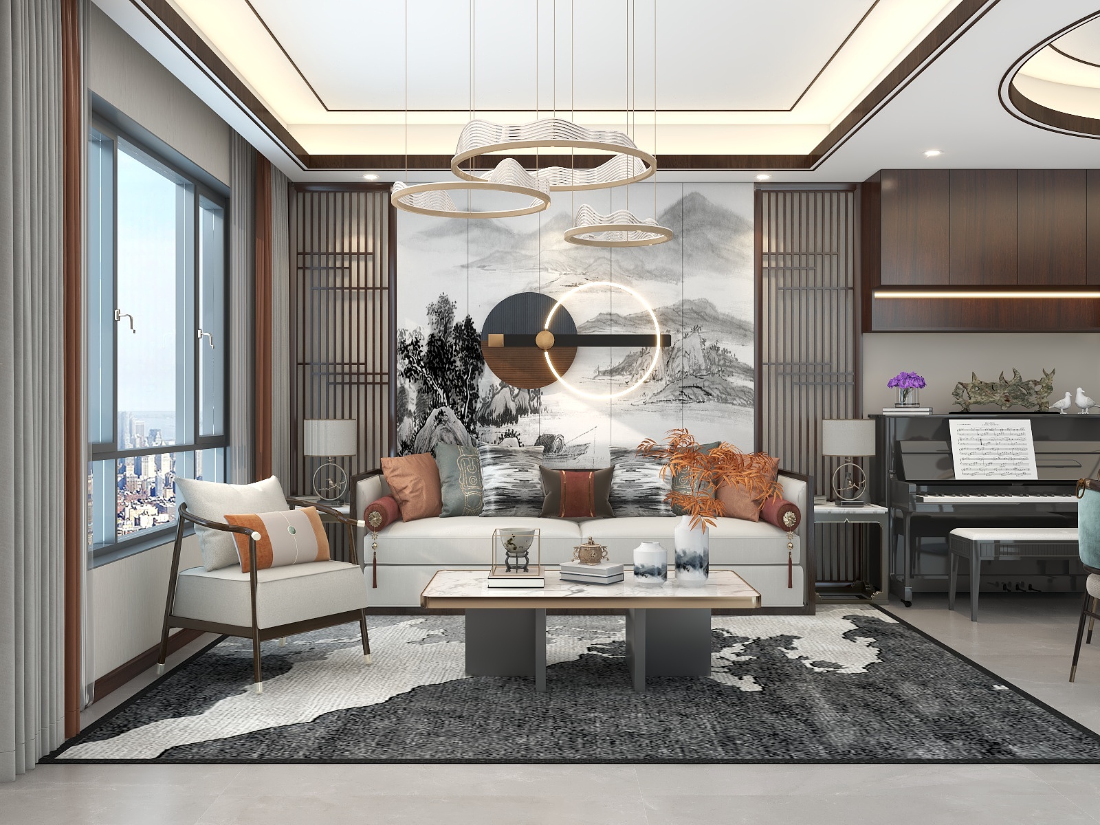 吴爽-生态岛新中式复试设计装修效果图