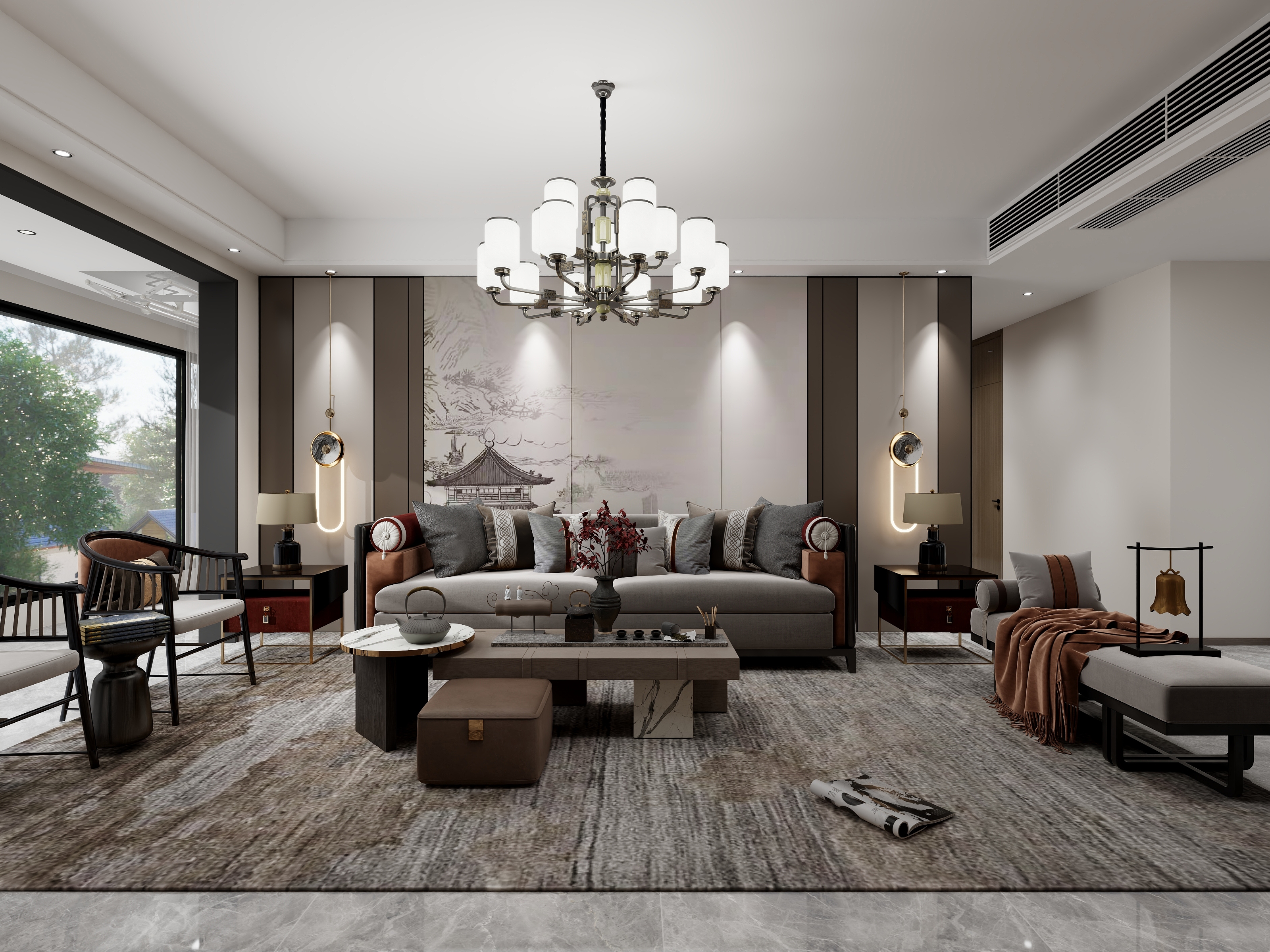 李青越-130平新中式四居室装修效果图