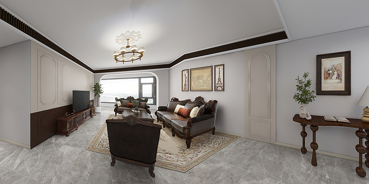 景善磊-客餐厅及主卧全景图-装修设计方案