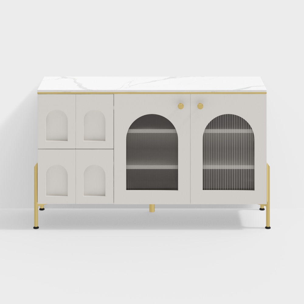 1200 mm modernes White Arch Sideboard Buffet mit 2 Türen und Schubladen geschnitzter Anrichte