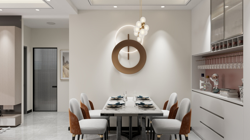 Contemporary Gray-White Elegant Dining Room