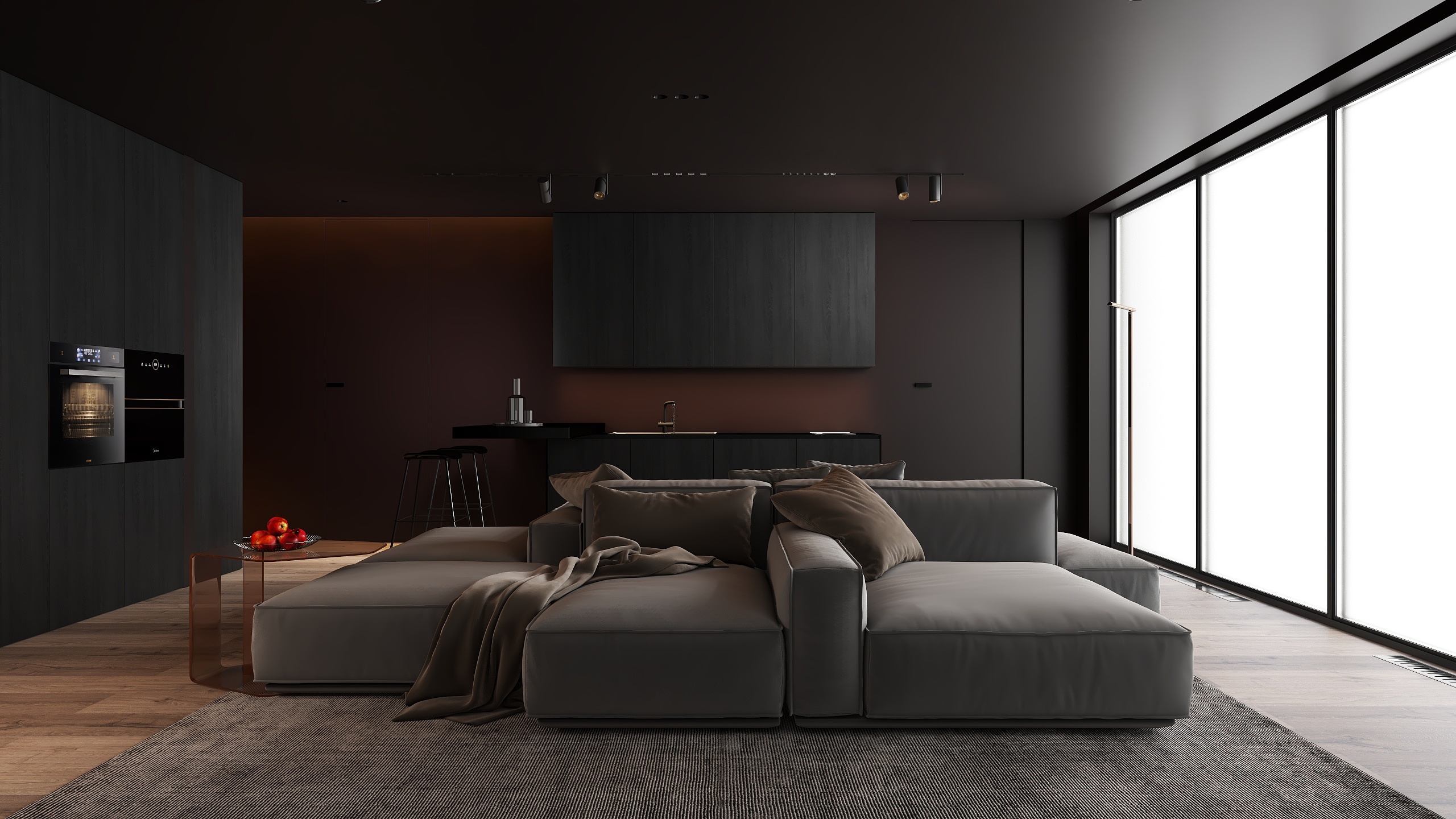 HT一绘途设计工作室-简奢，高级黑公寓设计！-装修设计方案