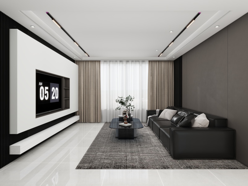 Modern Minimalist Living Room with Black & White Elegance