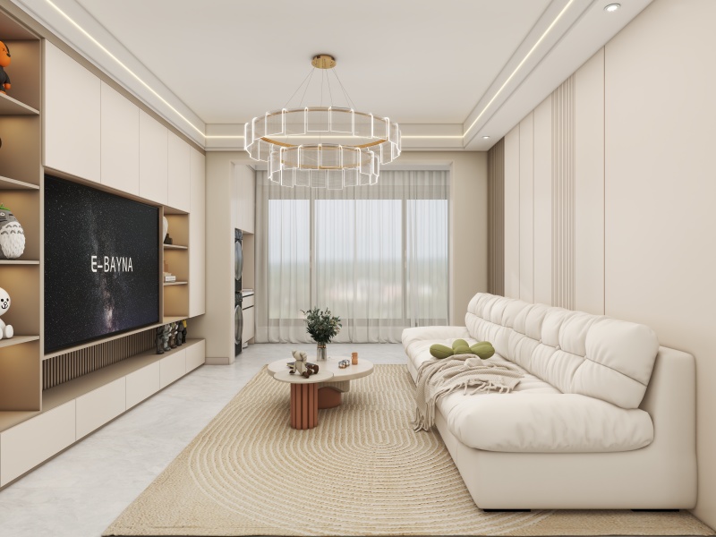 Minimalist Creamy Living Room with Comfort
