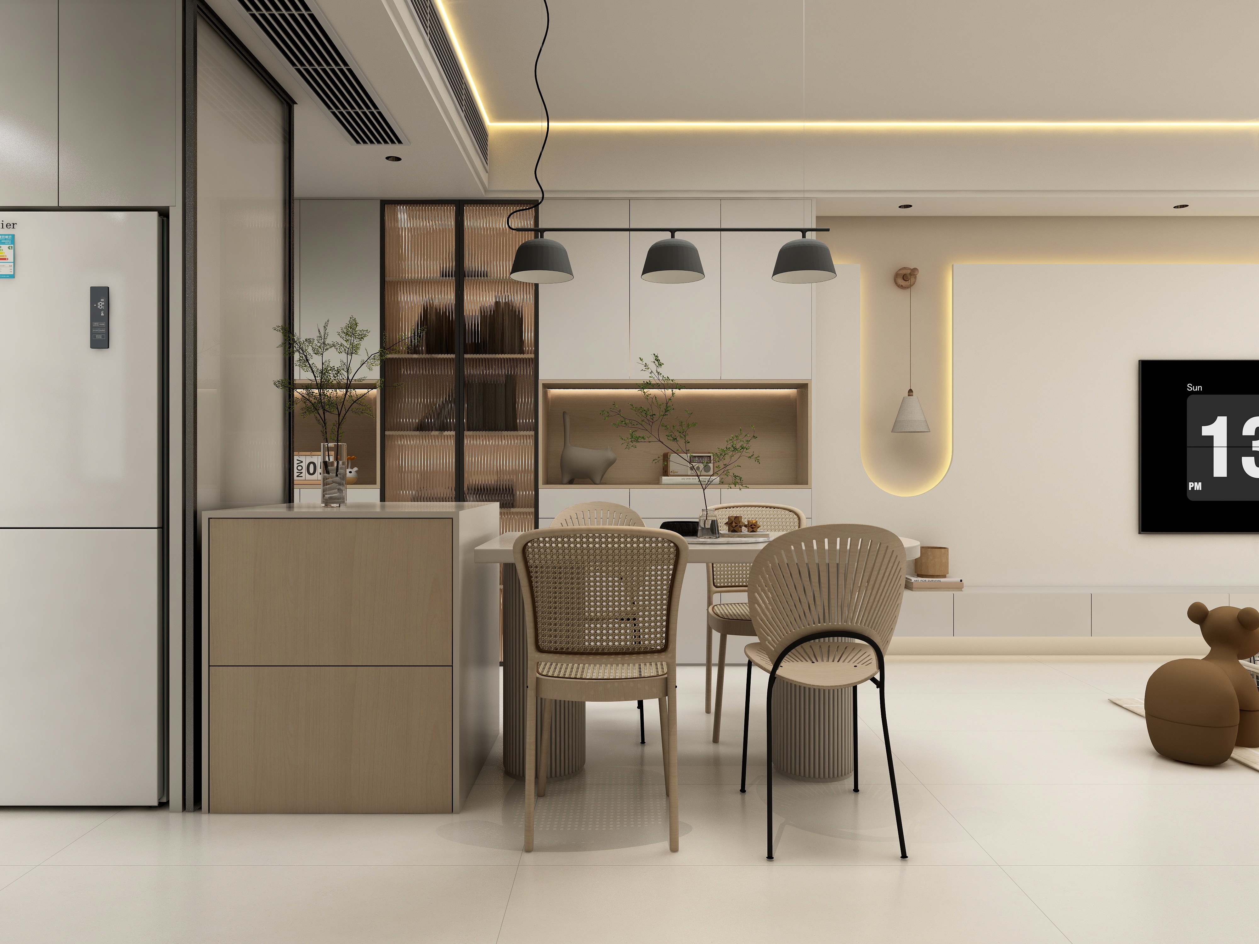 张煜强煜境设计-90平米现代奶油三房装修效果图