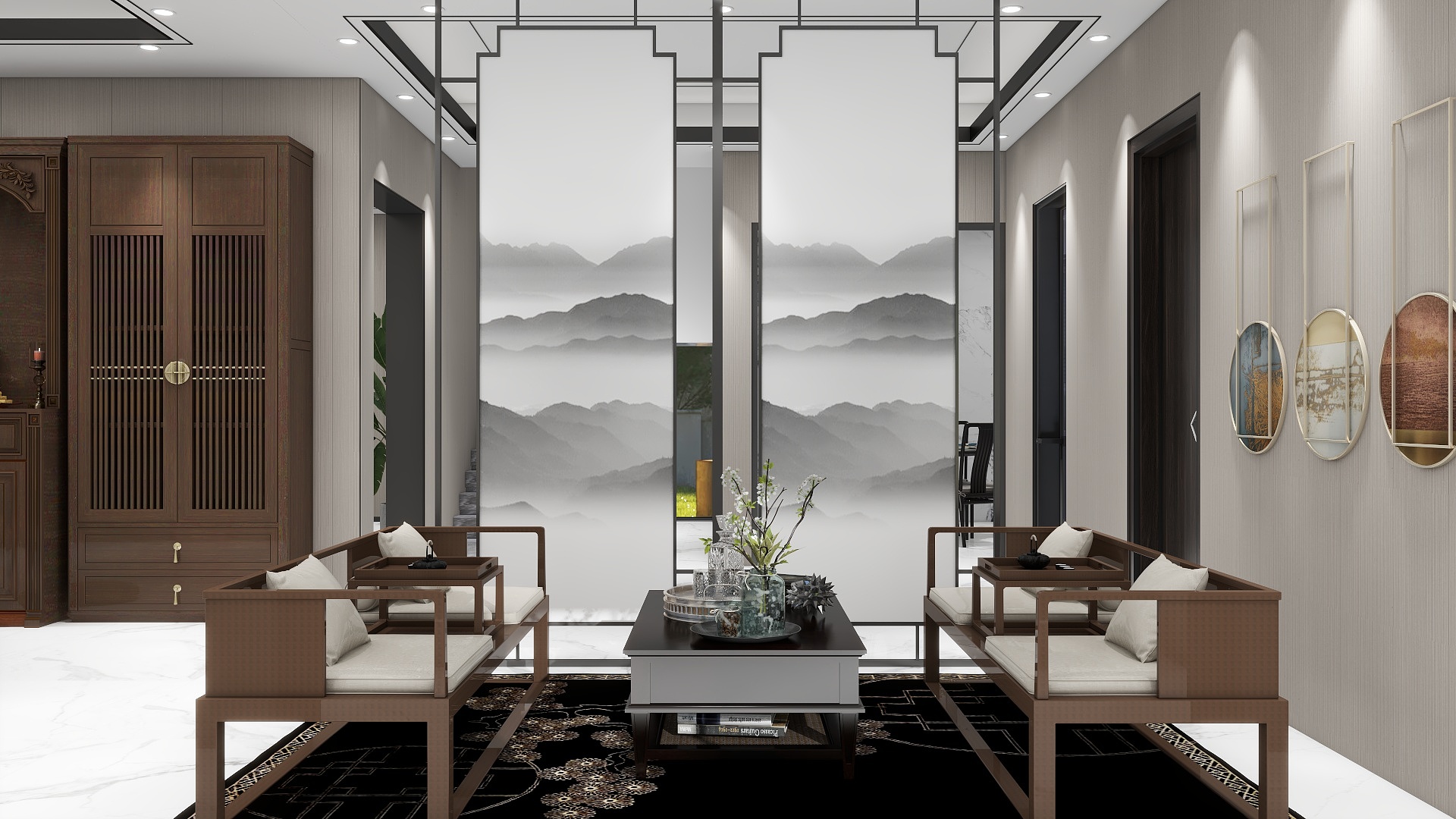 李林-新中式126㎡1室装修效果图