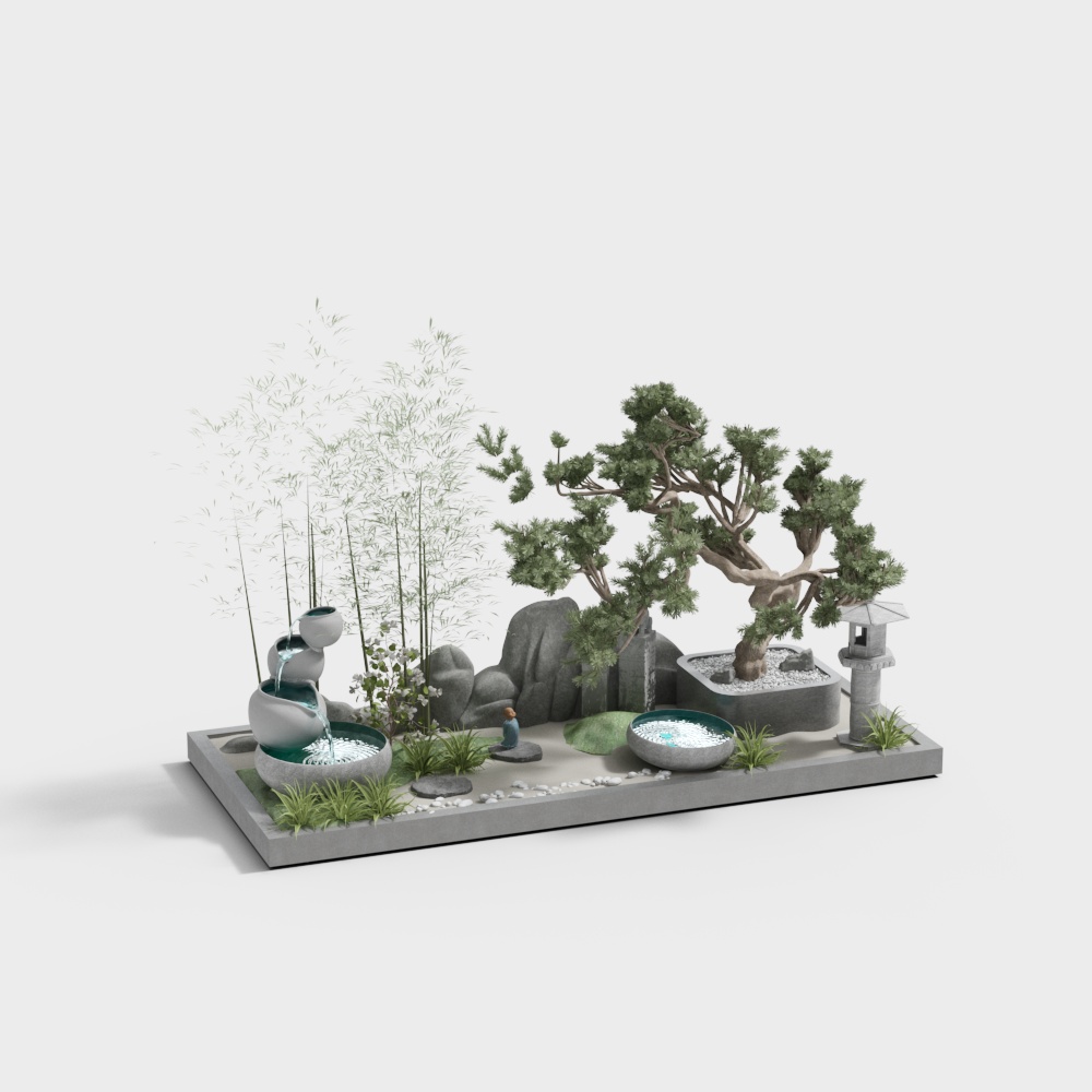 新中式景观园林-景观小品23D模型
