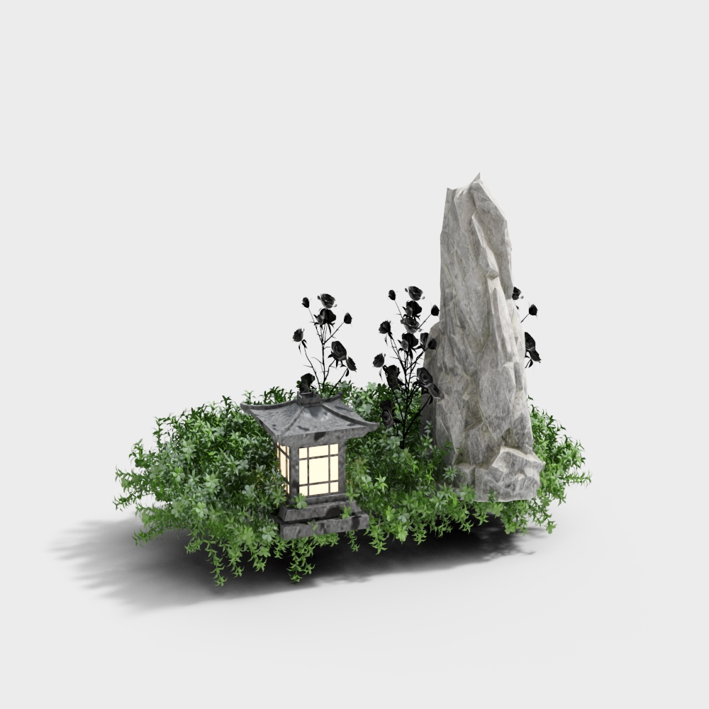 新中式庭院假山-1-假山小品组合3D模型
