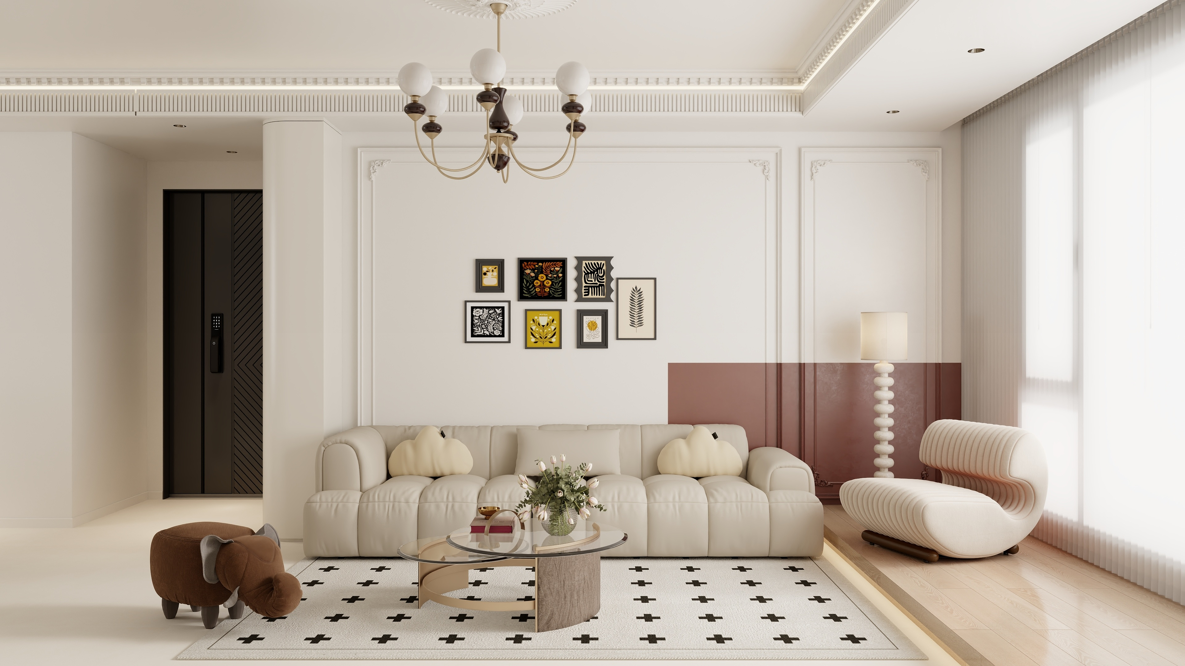 清晨空间设计-法式奶油风93平方三室两厅装修效果图