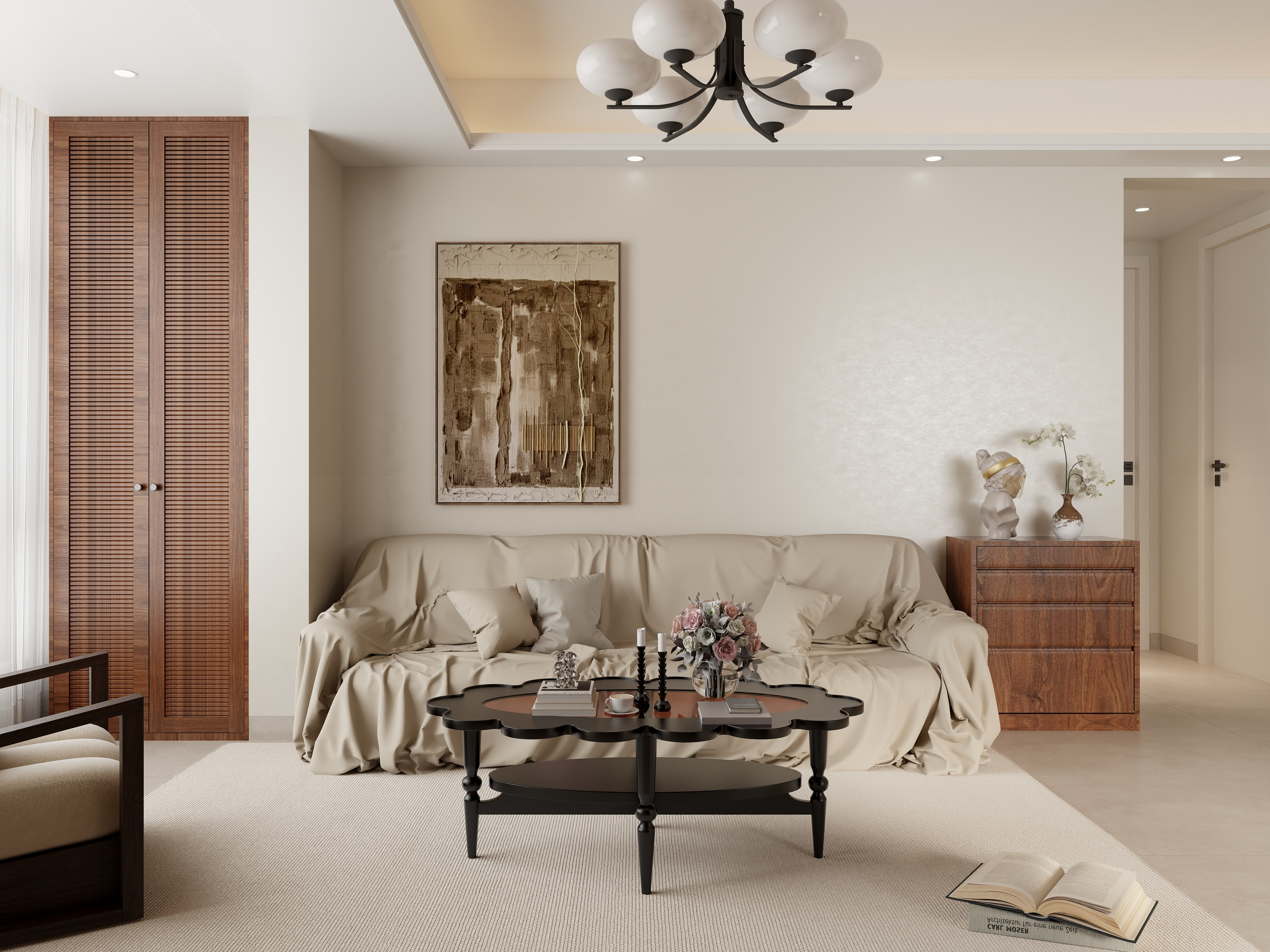 清晨空间设计-诧寂中古风110两室一厅装修效果图