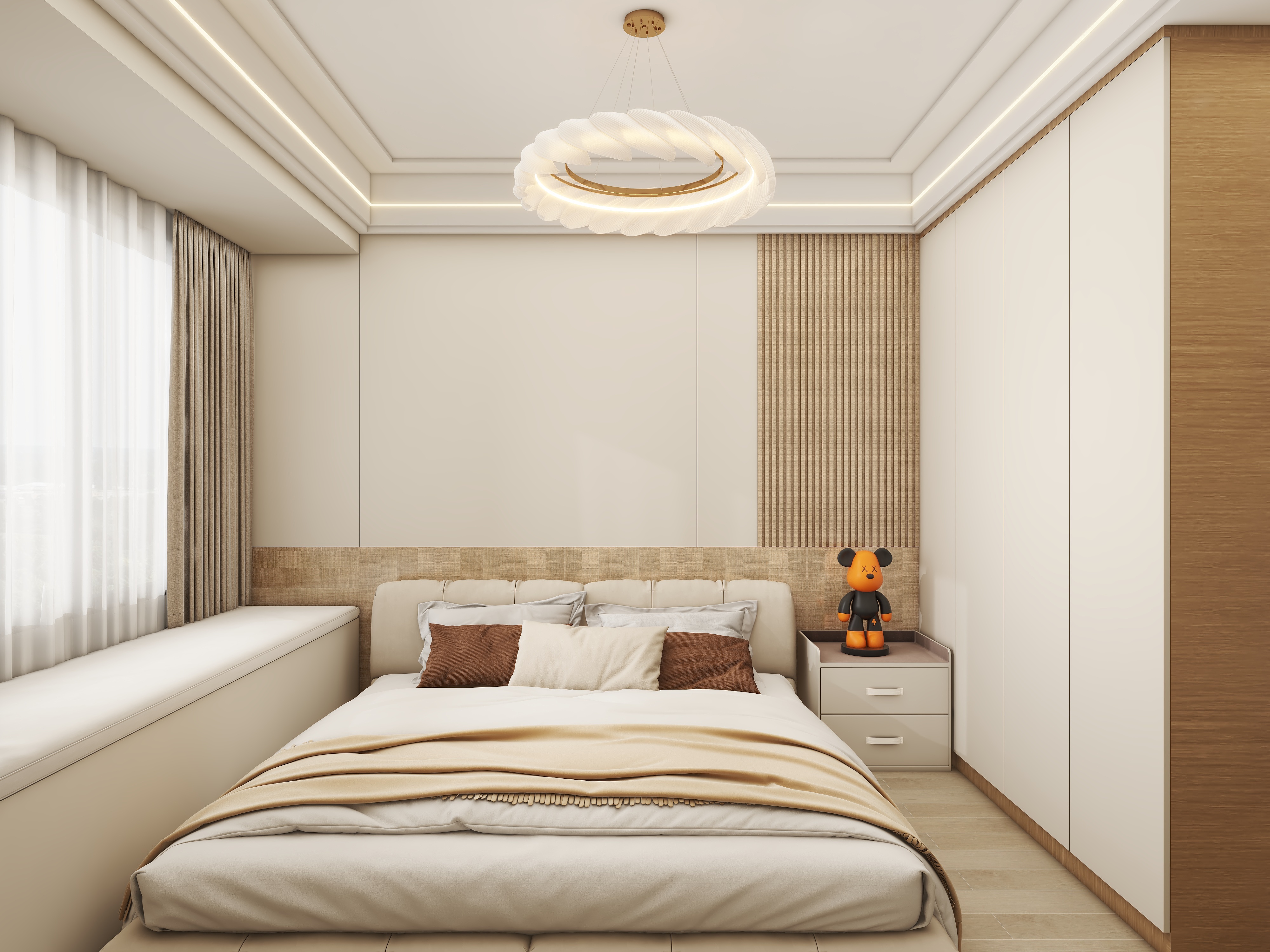 壹诺设计工作室-95㎡3室-原木风 一层主卧装修效果图第1张