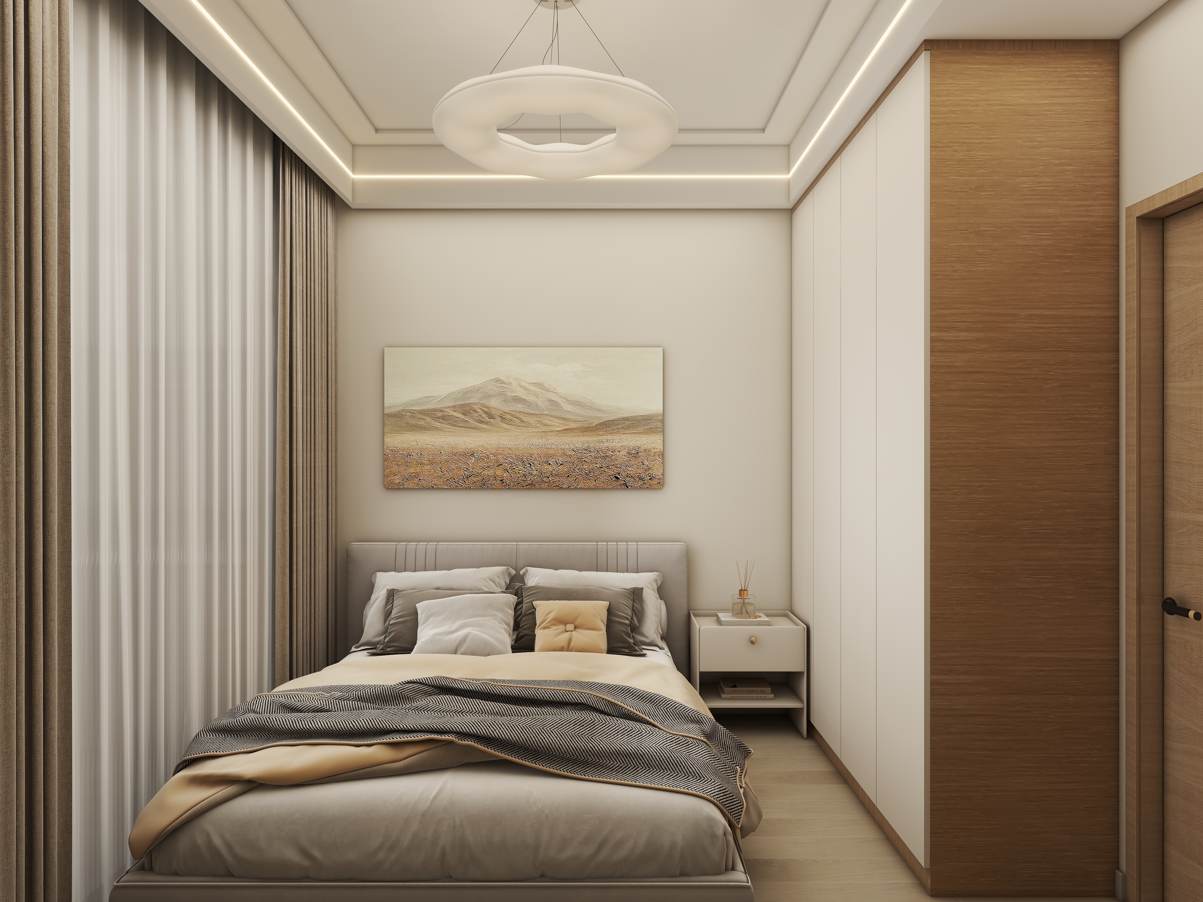 壹诺设计工作室-95㎡3室-原木风 一层客卧装修效果图第2张